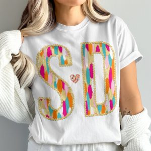 SD Initial T-Shirt, Comfort Colors 1717 Tee, Custom Initials T-Shirt, Gold Accent Letters Shirt, Personalized SD Heart Graphic Top