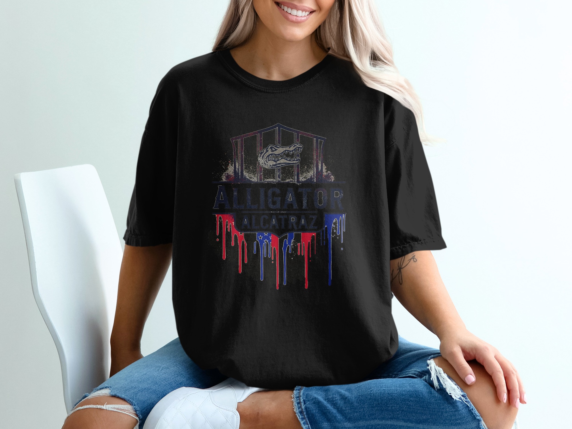 Alligator Alcatraz T-Shirt, Novelty Graphic Tee, USA Patriotic Shirt, Unique Design T Shirt, Stylish Alligator Tee, Animal Lover, Cool Print - Image 2