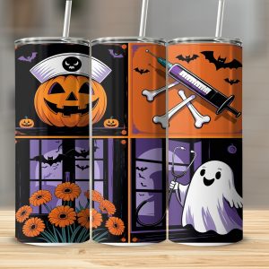 Halloween Nurse Pumpkin 20oz Tumbler Wrap, Digital Download, Spooky Ghost, PNG Sublimation Design, Medical Tumbler Design
