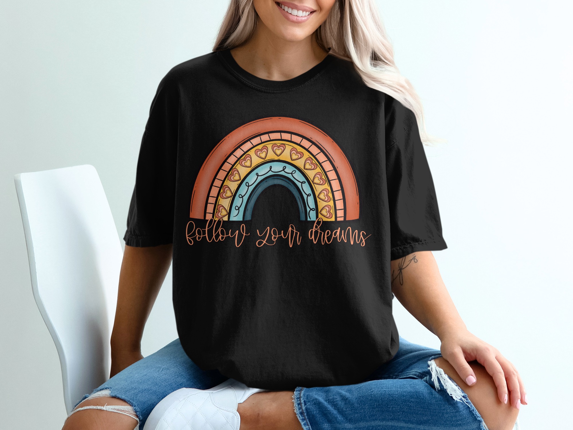 Follow Your Dreams Rainbow T-Shirt, Comfort Colors 1717, Inspirational Shirt, Boho Rainbow Shirt, Positive Vibes, Motivational Tee - Image 3