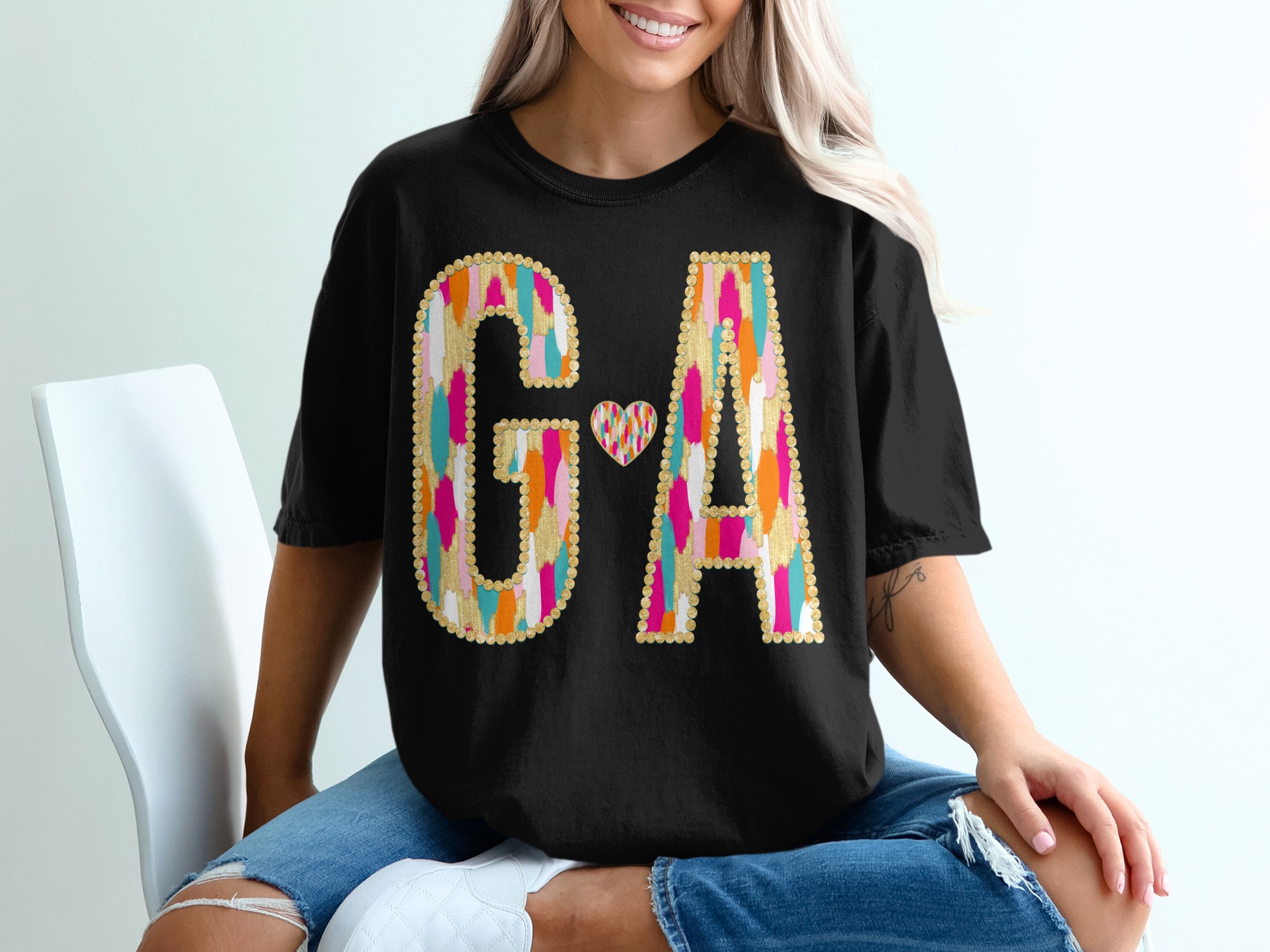 GA Initial Comfort Colors 1717 T-Shirt, Custom Letter Tee, Anniversary Gift, Personalized Couple Tee, Monogram T Shirt, Trendy Graphic Tee - Image 3