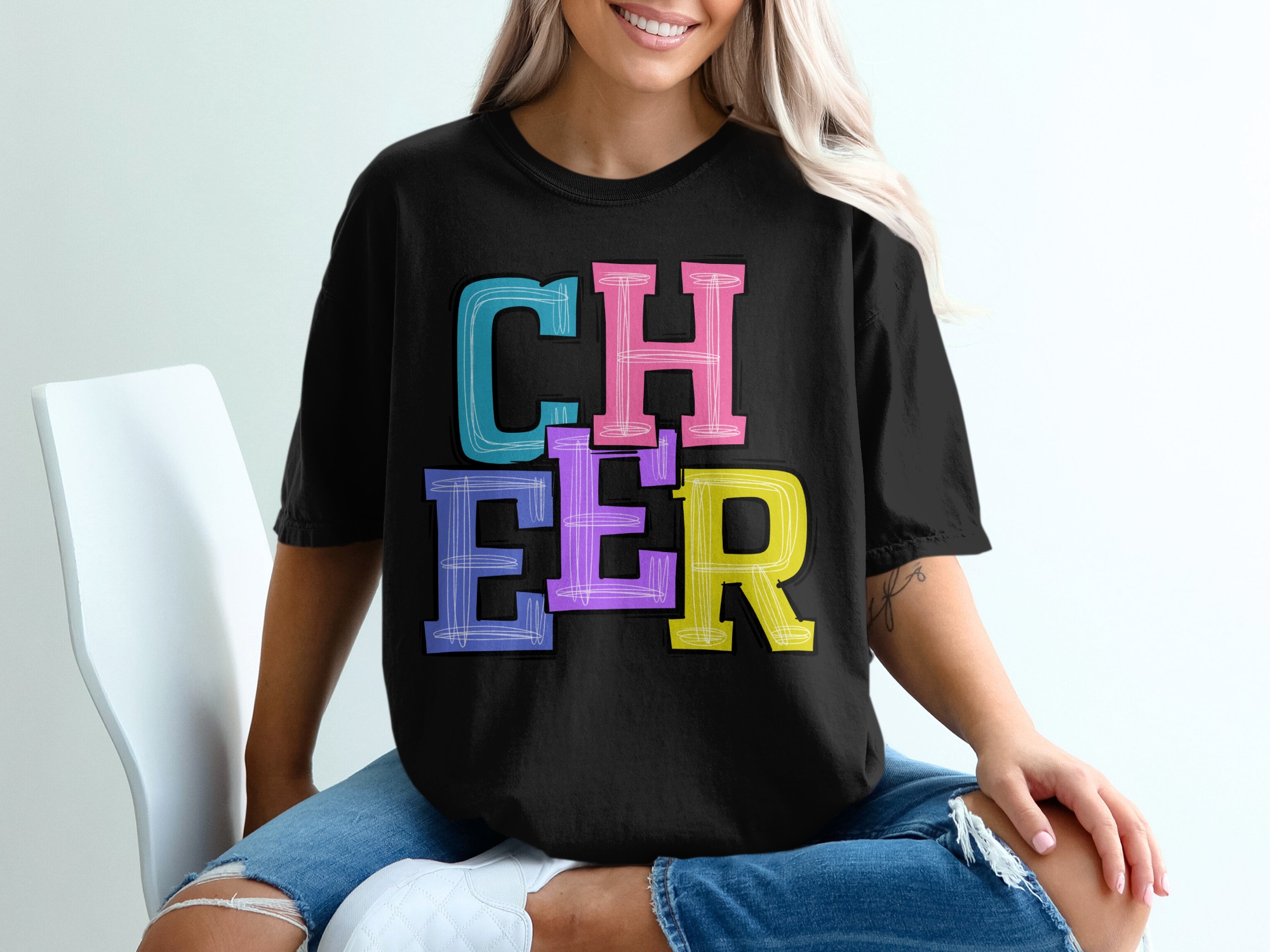 Cheer Text Graphic Cheerleader Supporter Fan Team Spirit T-Shirt - Image 2