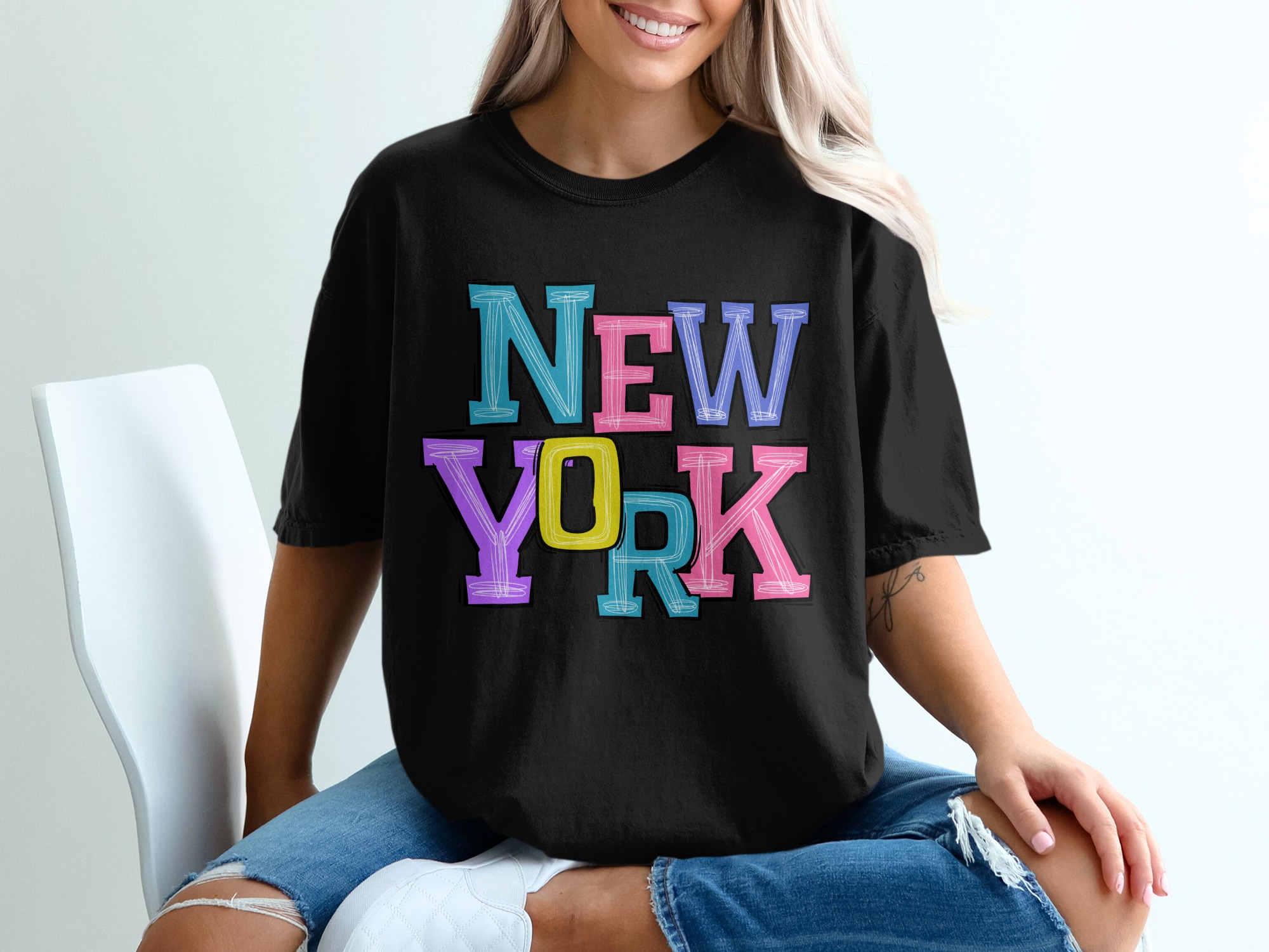 New York City Colorful Artistic Graphic Design T-Shirt - Image 2