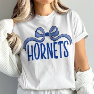 Hornets Team Spirit T Shirt, Blue Bow Tee, Comfort Colors 1717, School Spirit, Fan Apparel, Game Day Outfit, College Tee, University T Shirt