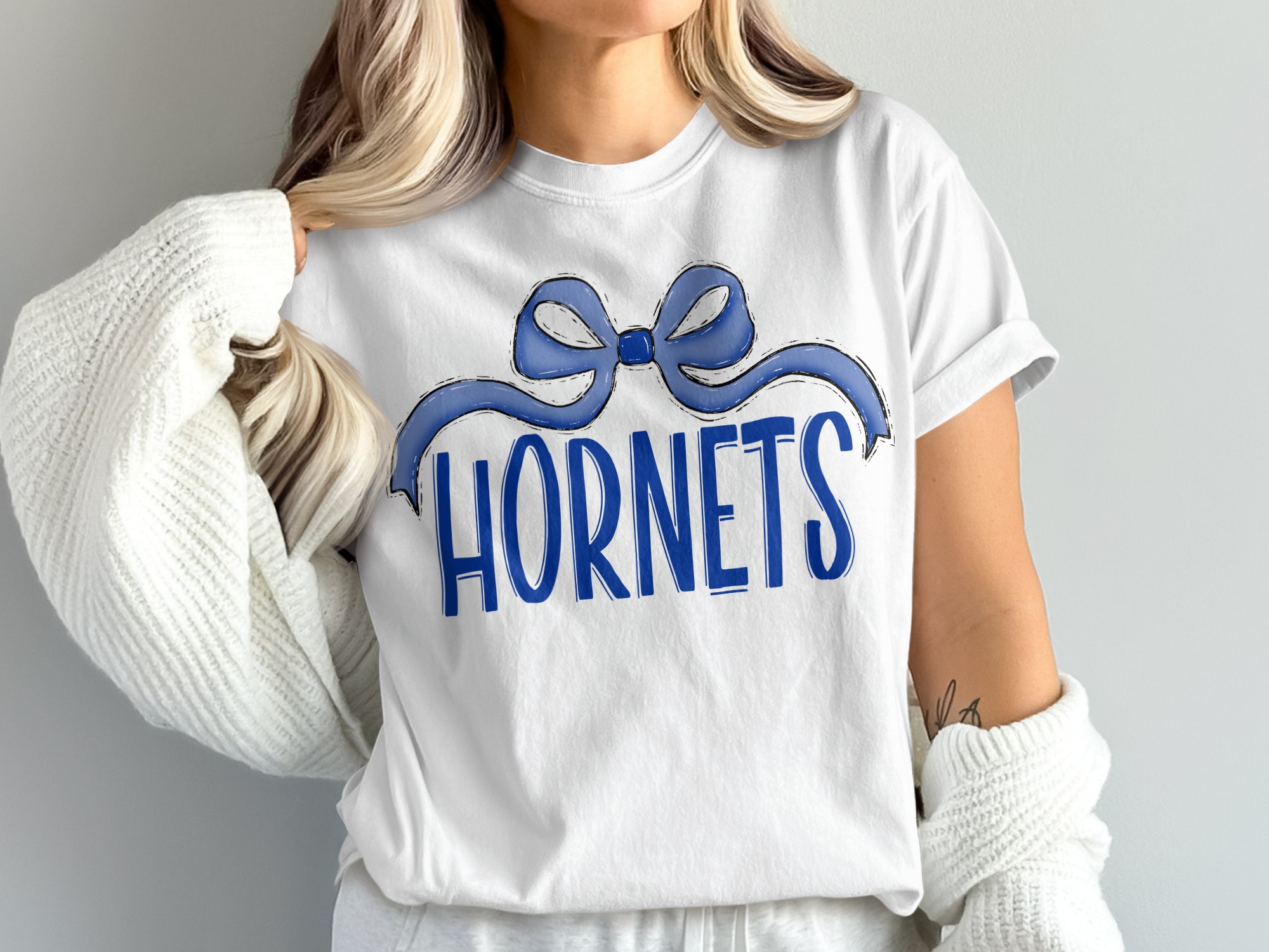 Hornets Team Spirit T Shirt, Blue Bow Tee, Comfort Colors 1717, School Spirit, Fan Apparel, Game Day Outfit, College Tee, University T Shirt
