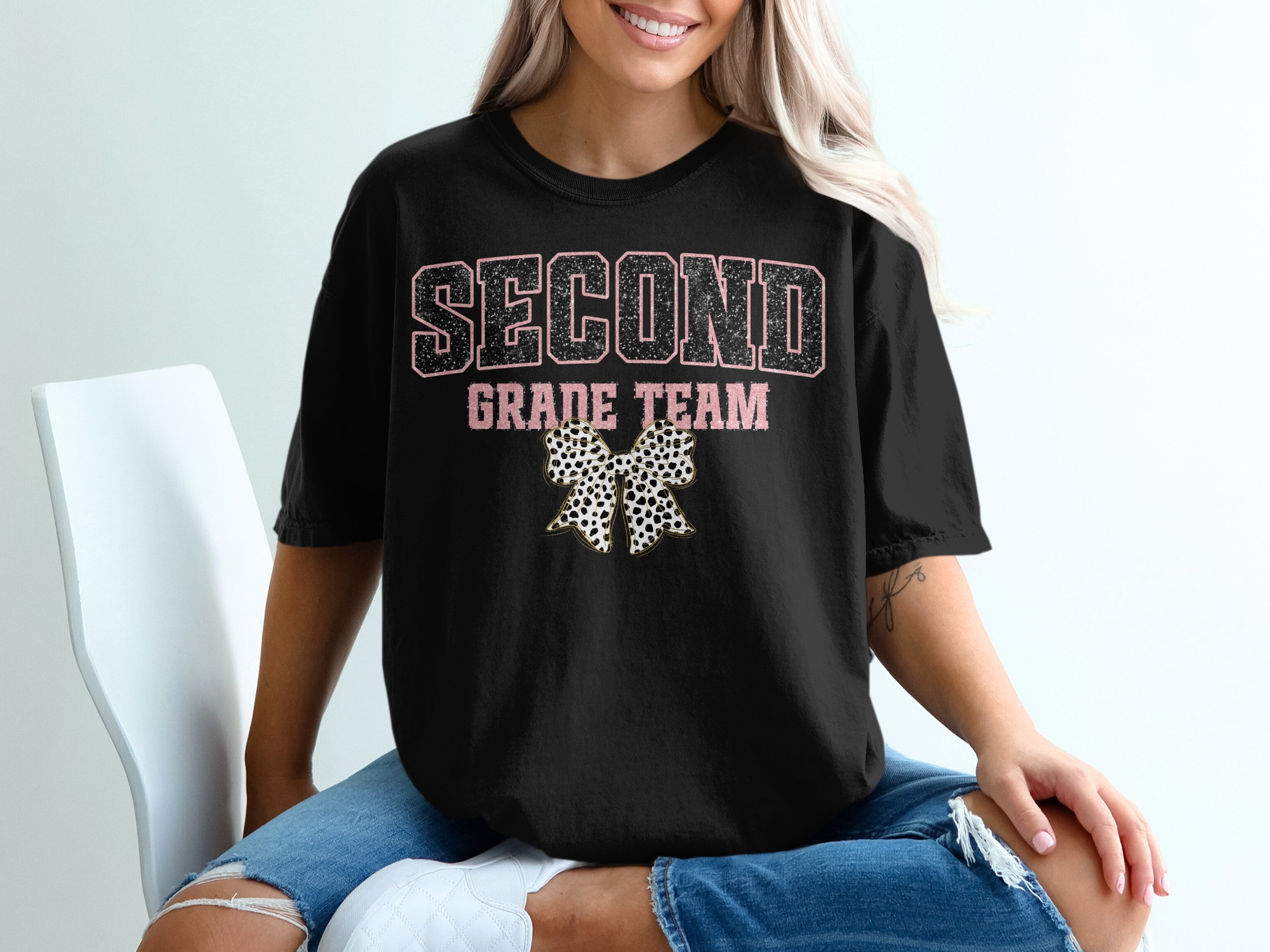 Second Grade Team T-Shirt, Leopard Bow Teacher Shirt, Back To School Tee, Educator Appreciation Gift, Elementary School Teacher Outfit - Image 2