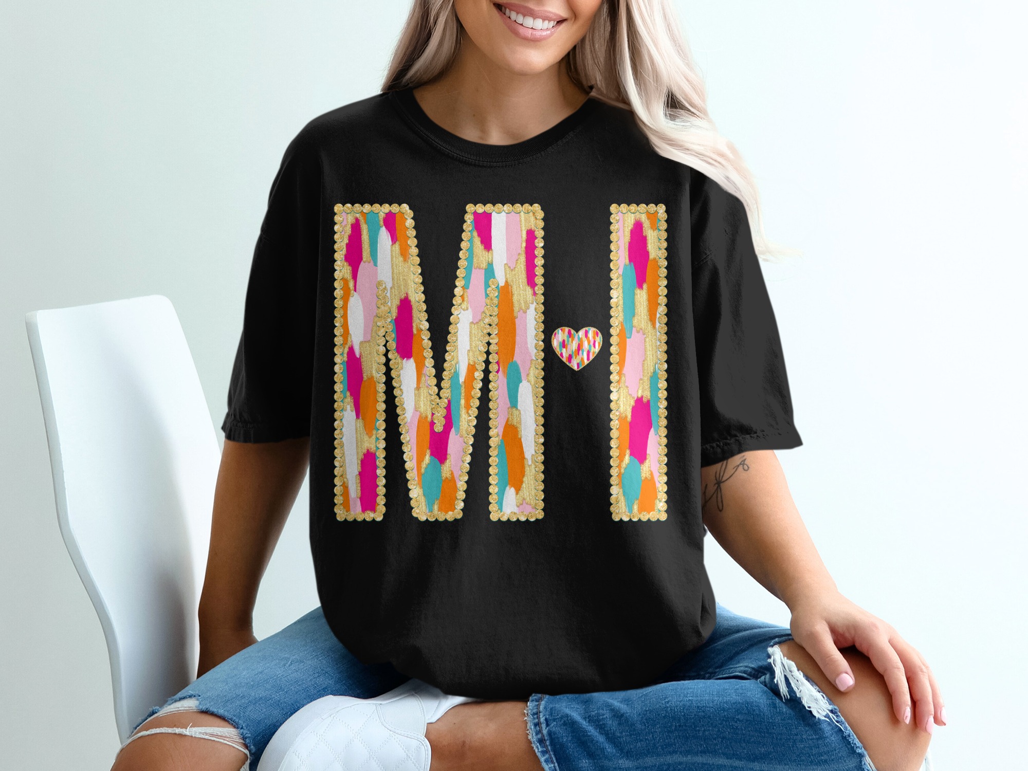 Colorful Brush Stroke Initial T-Shirt, Custom Letter Shirt, Comfort Colors 1717, Personalized Shirt, Name T Shirt, Aesthetic Shirt - Image 3