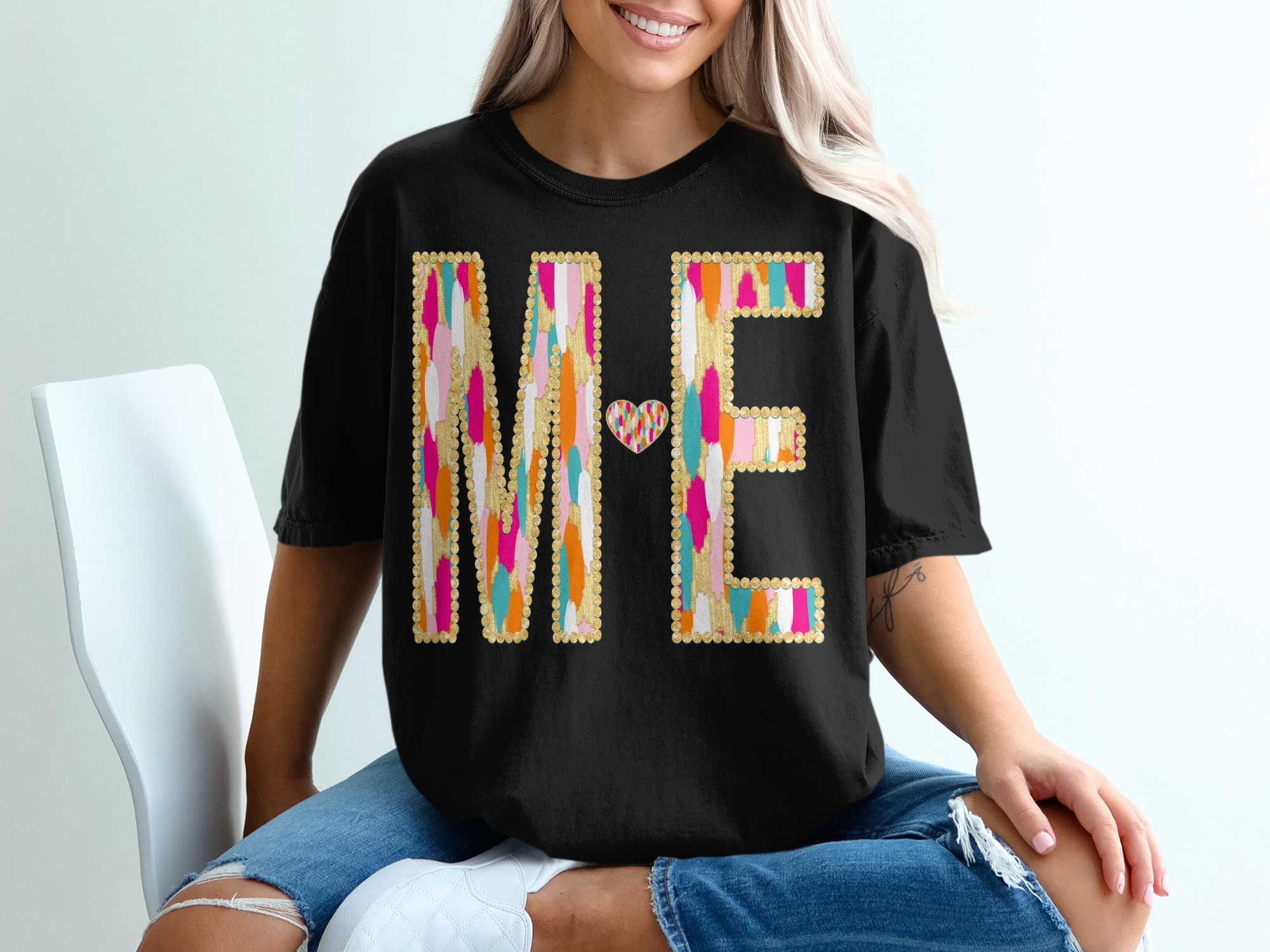 ME T-Shirt, Colorful Initial Tee, Comfort Colors 1717 Shirt, Heart Design Shirt, Personalized ME Shirt, Trendy Letter T-Shirt, Gift for ME - Image 3