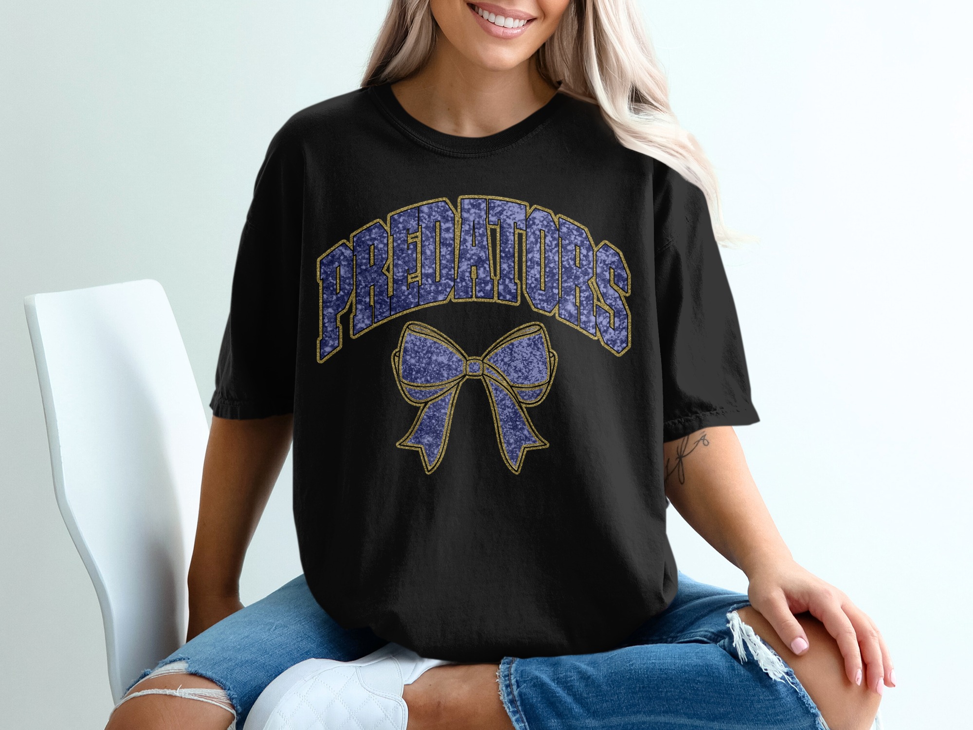 Predators T-Shirt, Bow Graphic Tee, Game Day Shirt, Sport Fan Apparel, Purple and Gold Shirt, Stylish T-Shirt Design, Fashionable T-Shirt - Image 2