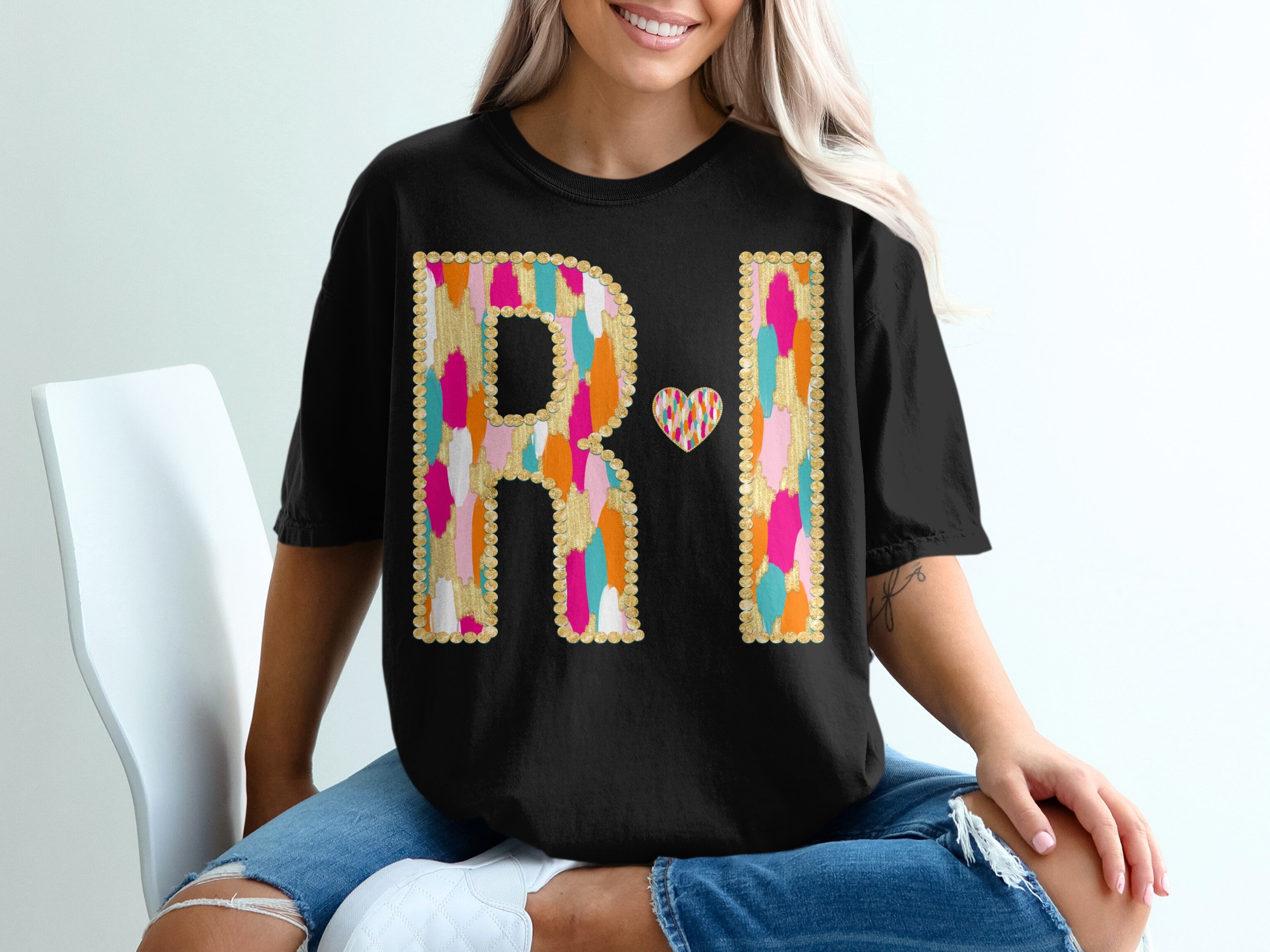 RI Initials T-Shirt, Comfort Colors 1717, Painted Letter Graphic Tee, Custom Name Shirt, Personalized Gift Idea, Unique Present for Her - Image 3