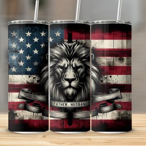 Patriotic Lion 20oz Sublimation Digital Download, Father Husband, American Flag, Tumbler Design, Digital Download, Sublimation Design