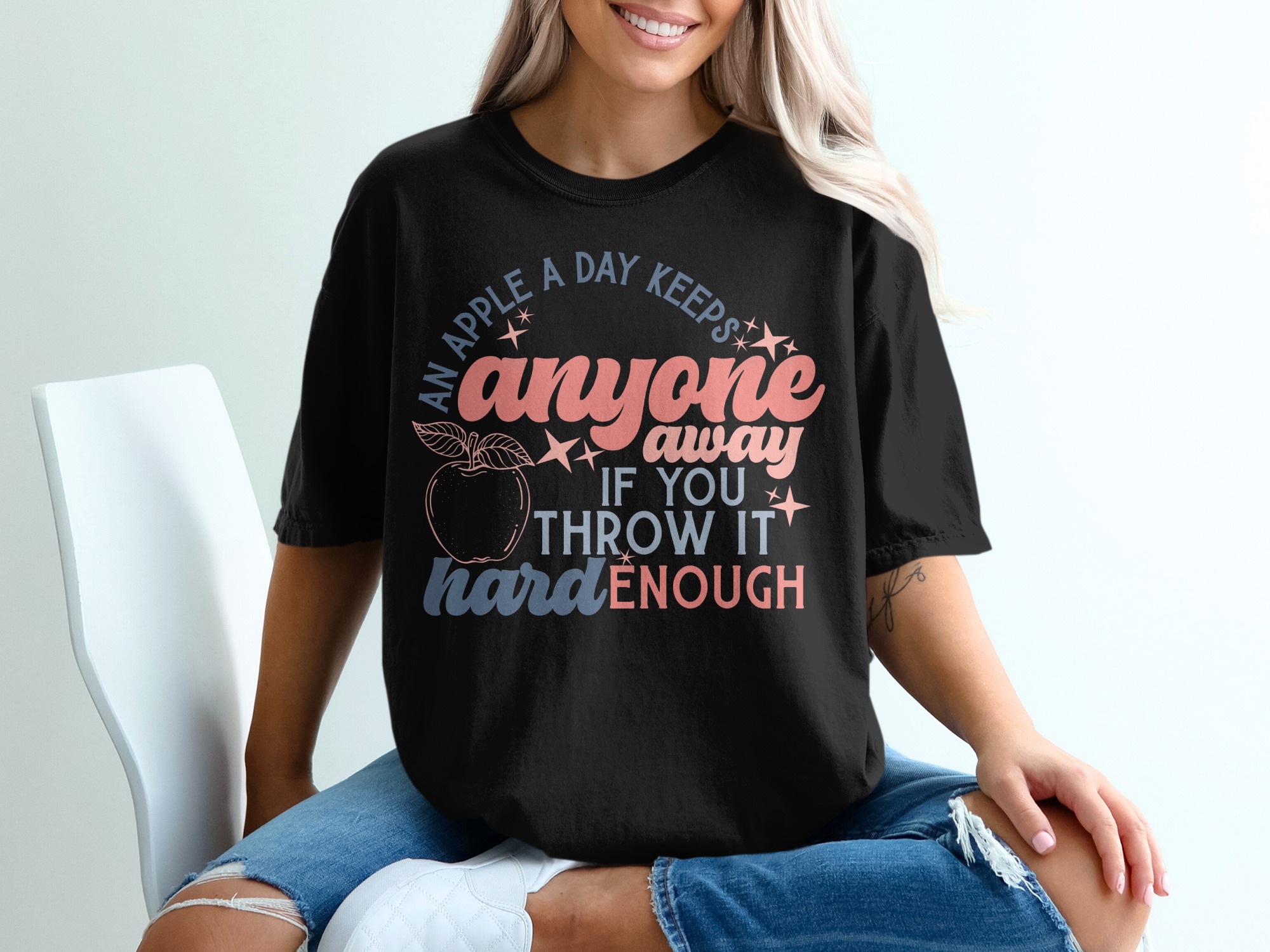 Funny Teacher T Shirt, Apple a Day, Sarcastic T-Shirt, School Teacher Gift, Gift for Teachers, Quirky Tee, Joke T Shirt, Humor T-Shirt - Image 2