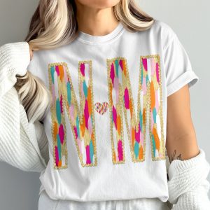 NM T-Shirt, Comfort Colors 1717, Colorful Initial Tee, Gold Accent Shirt, Heart Initials Gift, Stylish Monogram Shirt, Custom Name Shirt