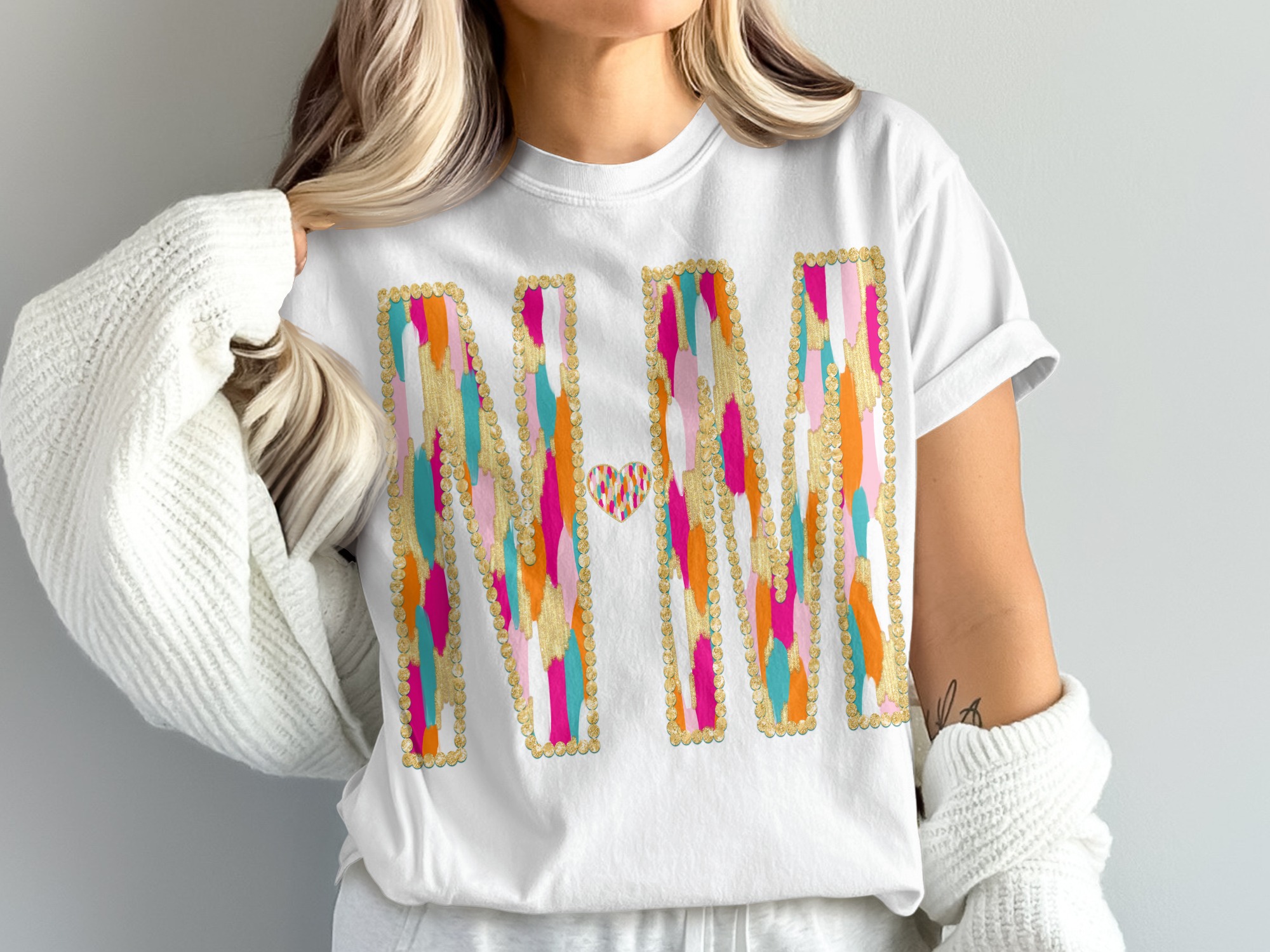 NM T-Shirt, Comfort Colors 1717, Colorful Initial Tee, Gold Accent Shirt, Heart Initials Gift, Stylish Monogram Shirt, Custom Name Shirt