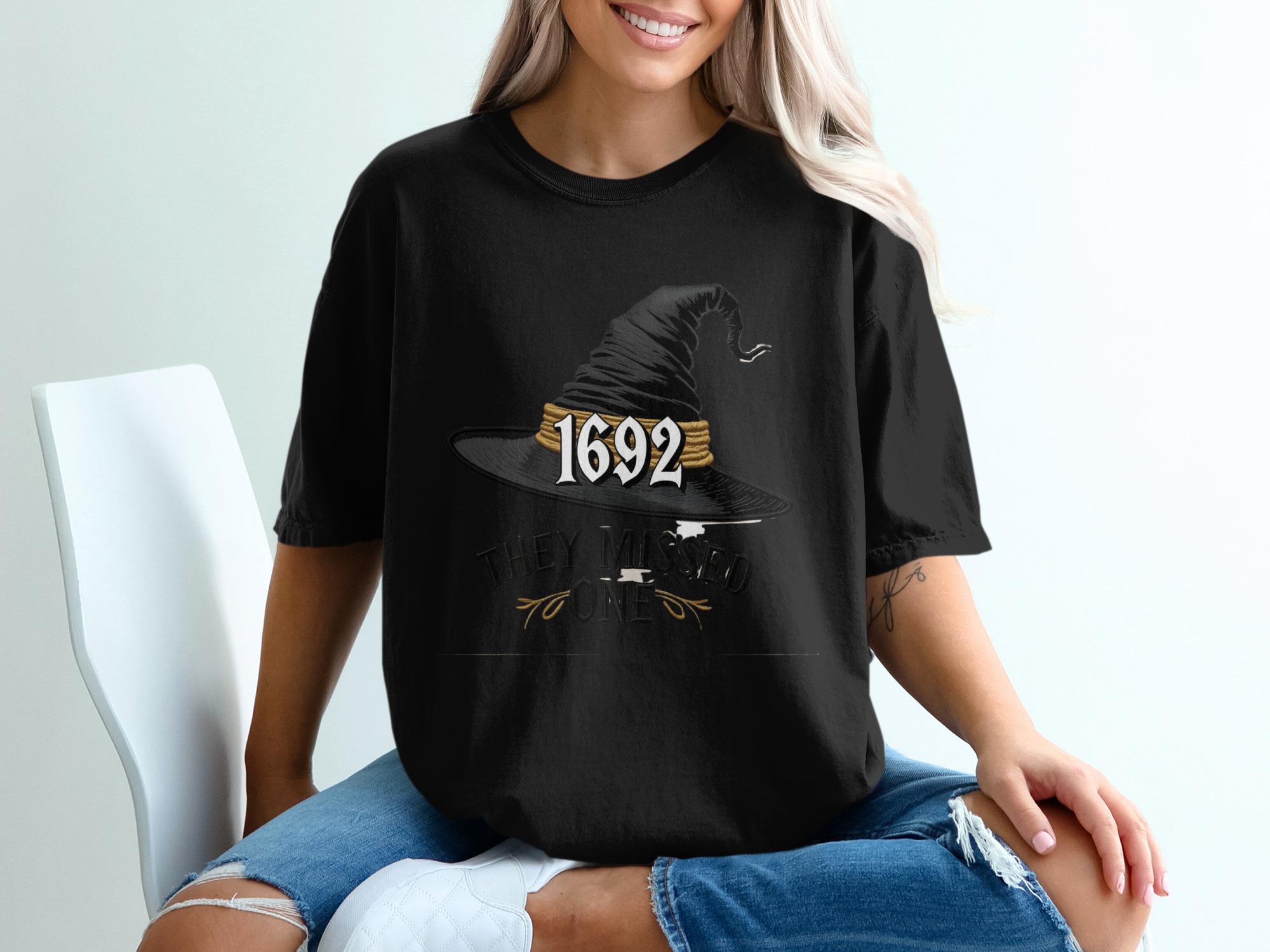 1692 They Missed One Comfort Colors T-Shirt, Witch Hat Shirt, Halloween Tee, Spooky Season Shirt, Salem Witch Trials Shirt - Image 3