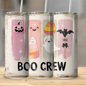 Boo Crew Halloween Tumbler Wrap, 20oz Sublimation Design, Cute Ghost Pumpkin Bat, Digital Download, Spooky Season Tumbler, PNG Template