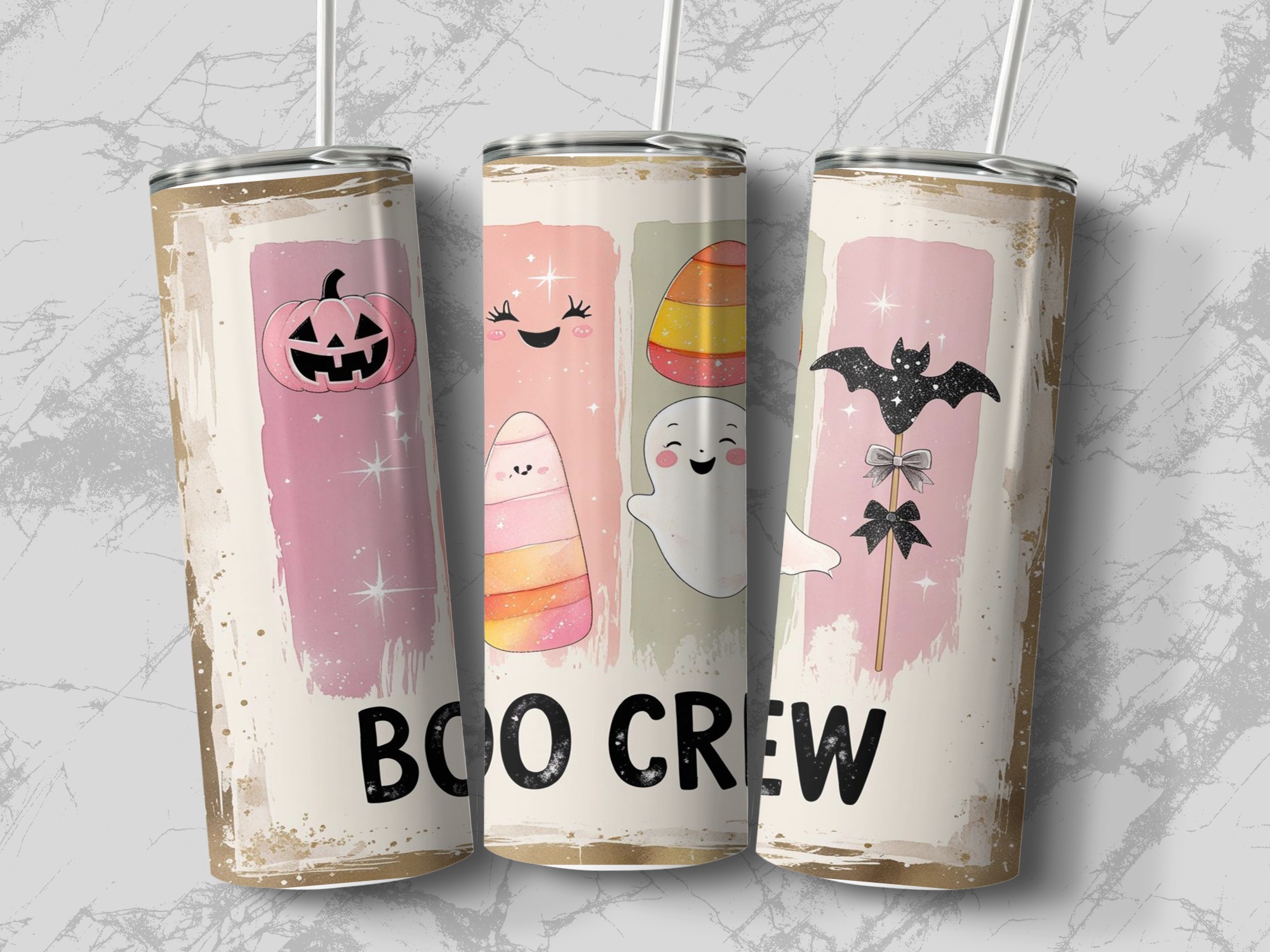 Boo Crew Halloween Tumbler Wrap, 20oz Sublimation Design, Cute Ghost Pumpkin Bat, Digital Download, Spooky Season Tumbler, PNG Template - Image 3