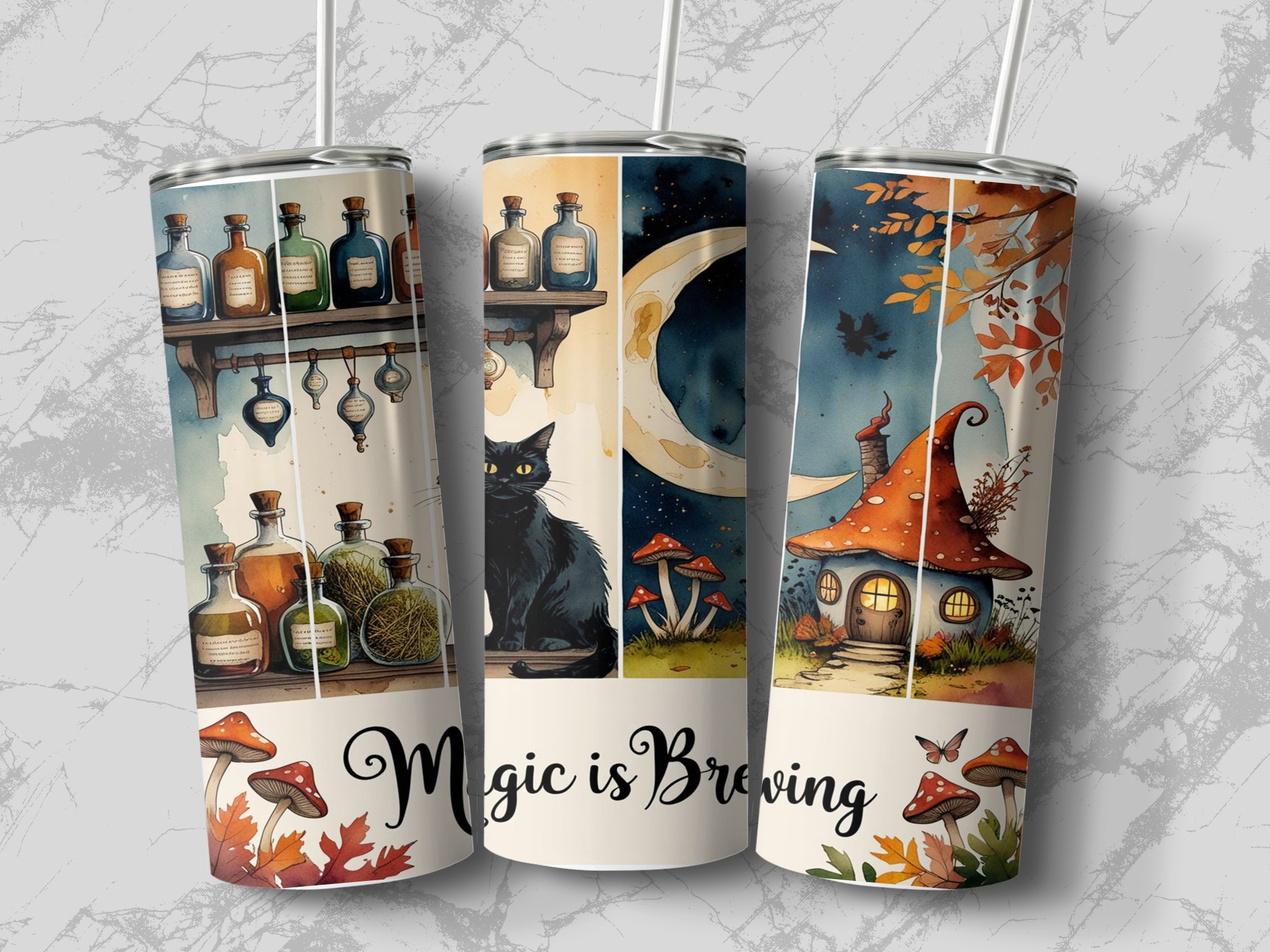 Magic Brewing 20oz Tumbler Wrap, Witchy Cat Potion Digital Download, Spooky Season Sublimation, Printable Design - Image 3