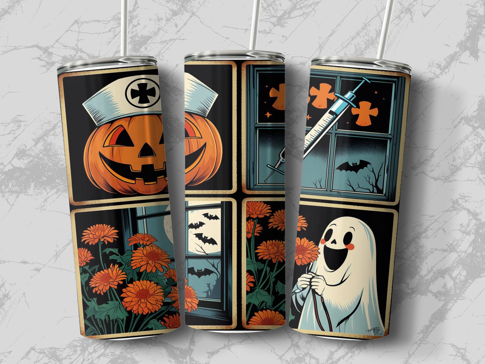 Halloween Nurse Pumpkin 20oz Tumbler Wrap, Spooky Ghost Sublimation Design, Digital Download for Tumblers, Halloween Tumbler Design - Image 3
