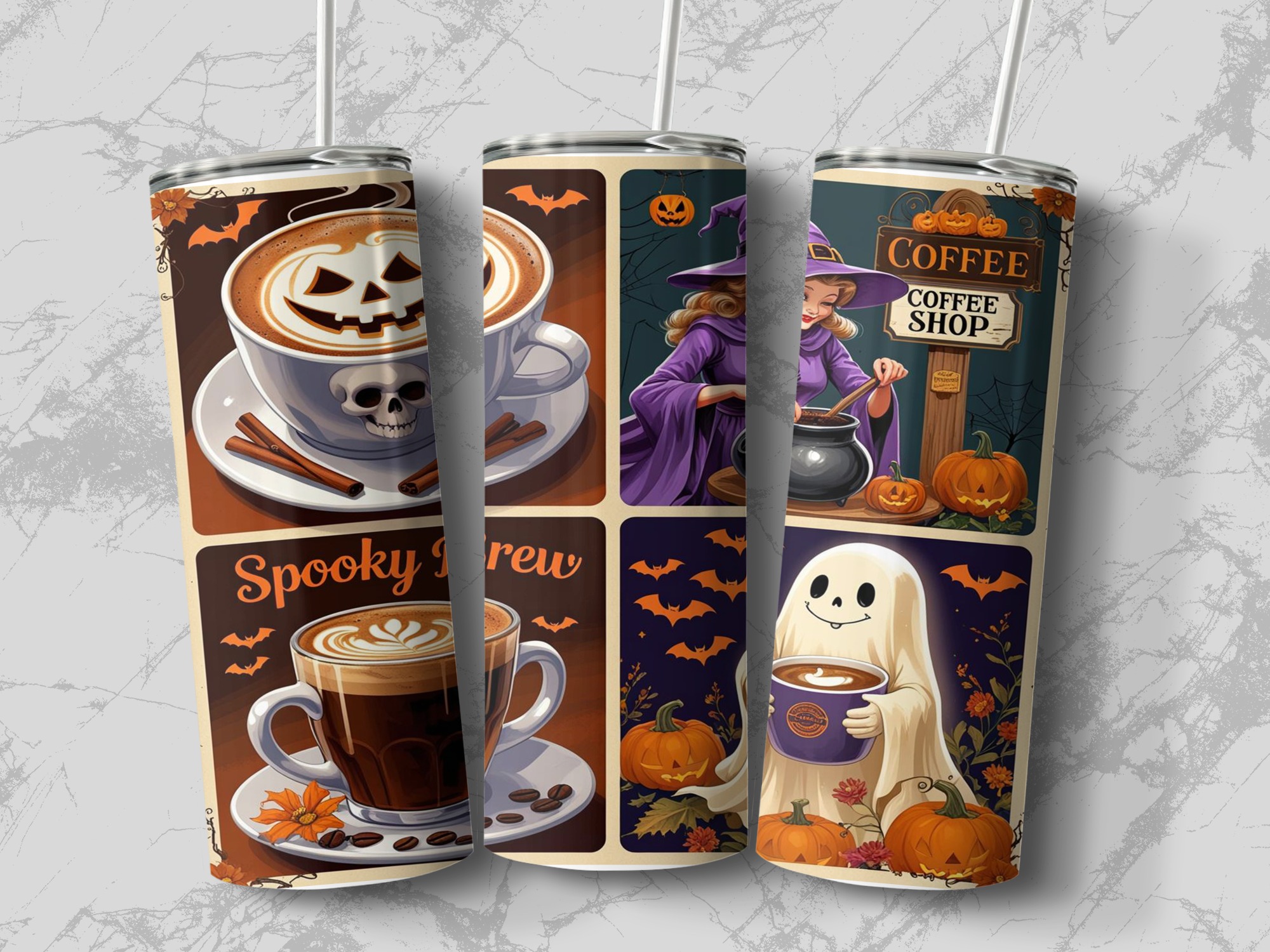 Halloween Coffee 20oz Tumbler Wrap, Spooky Brew Sublimation Design, Witch Digital Download, Ghost Tumbler, Digital File PNG - Image 3