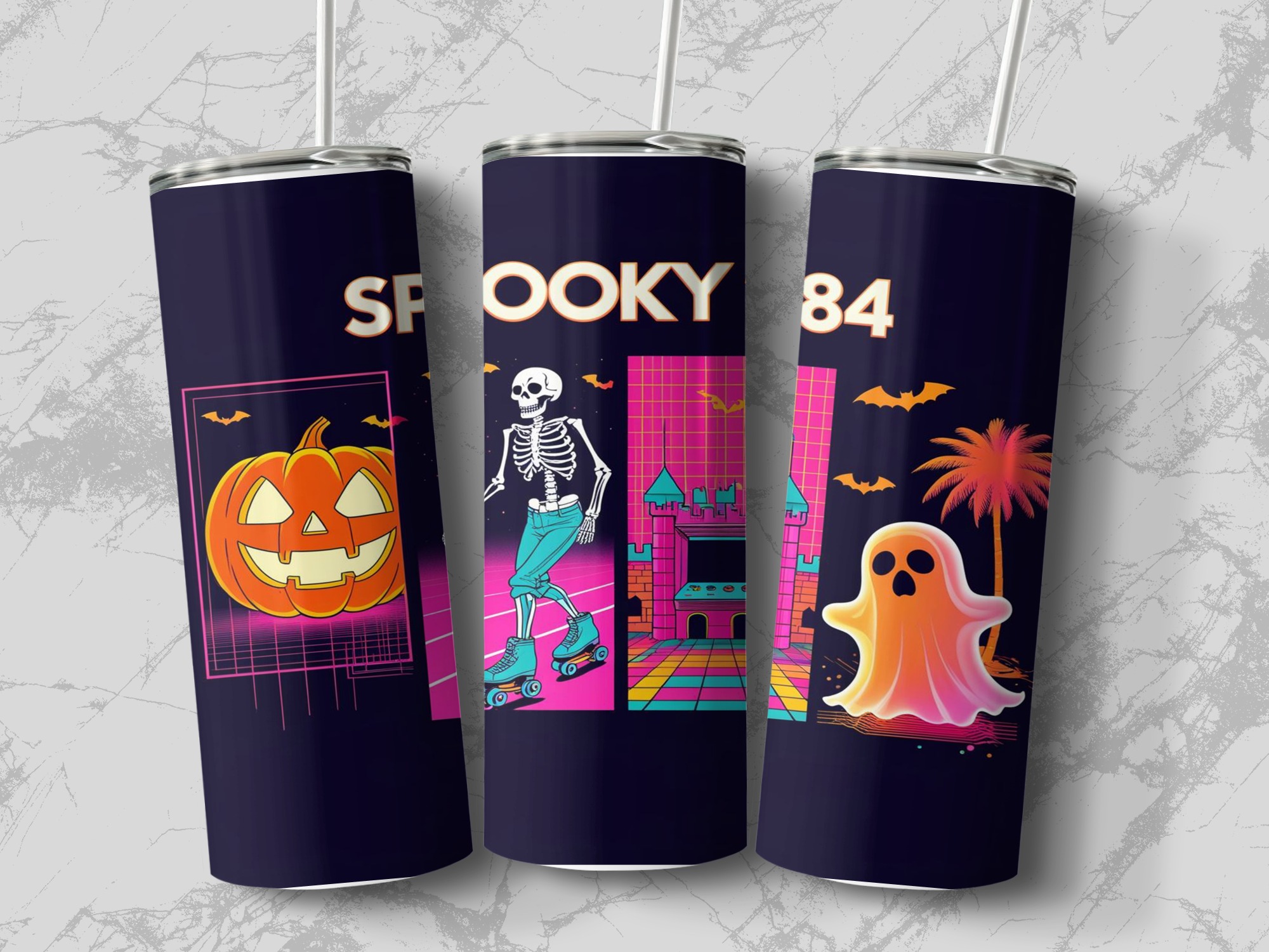 Spooky 84 Digital Sublimation 20oz Tumbler Wrap Digital Download, Halloween Tumbler Design, Retro Halloween, Pumpkin, Skeleton, Ghost - Image 3