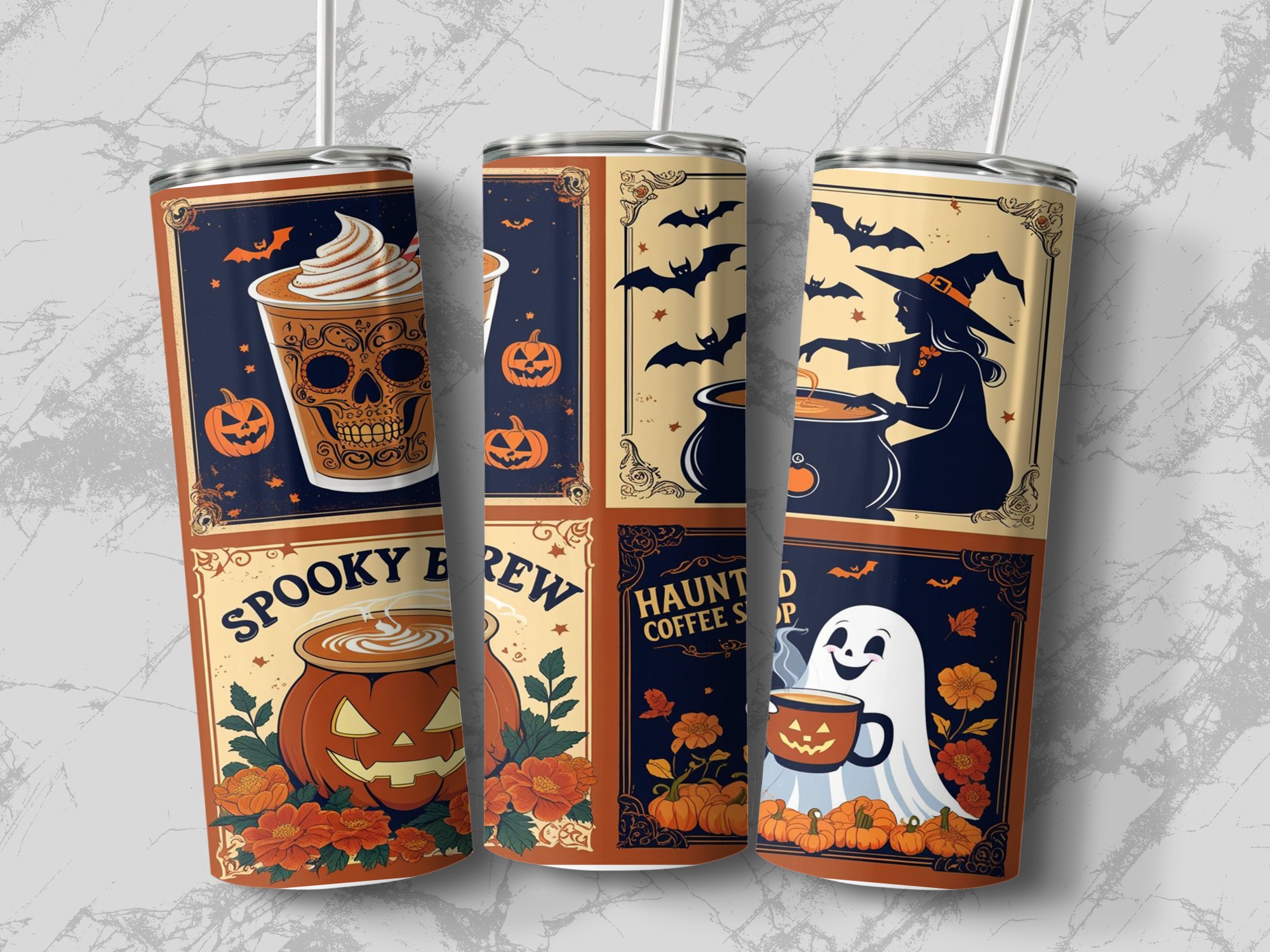 Halloween Tumbler Wrap, 20oz Sublimation Design, Spooky Digital Download, Witch Ghost Pumpkin, Coffee Lover, Haunted, Skull Tumbler PNG - Image 3