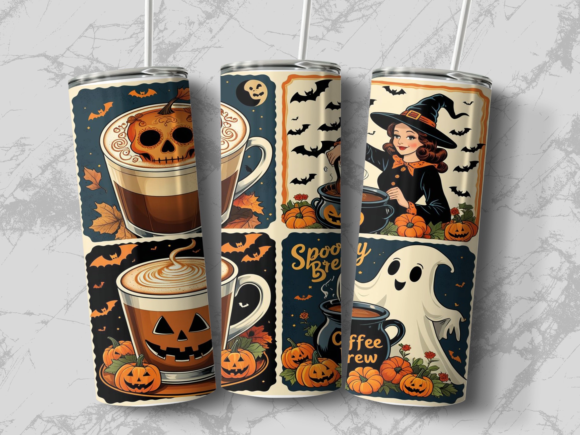 Digital Halloween Tumbler Wrap, Sublimation 20oz, Ghost Witch Pumpkin Coffee, Fall Digital Download, Spooky Season Tumbler Design - Image 3