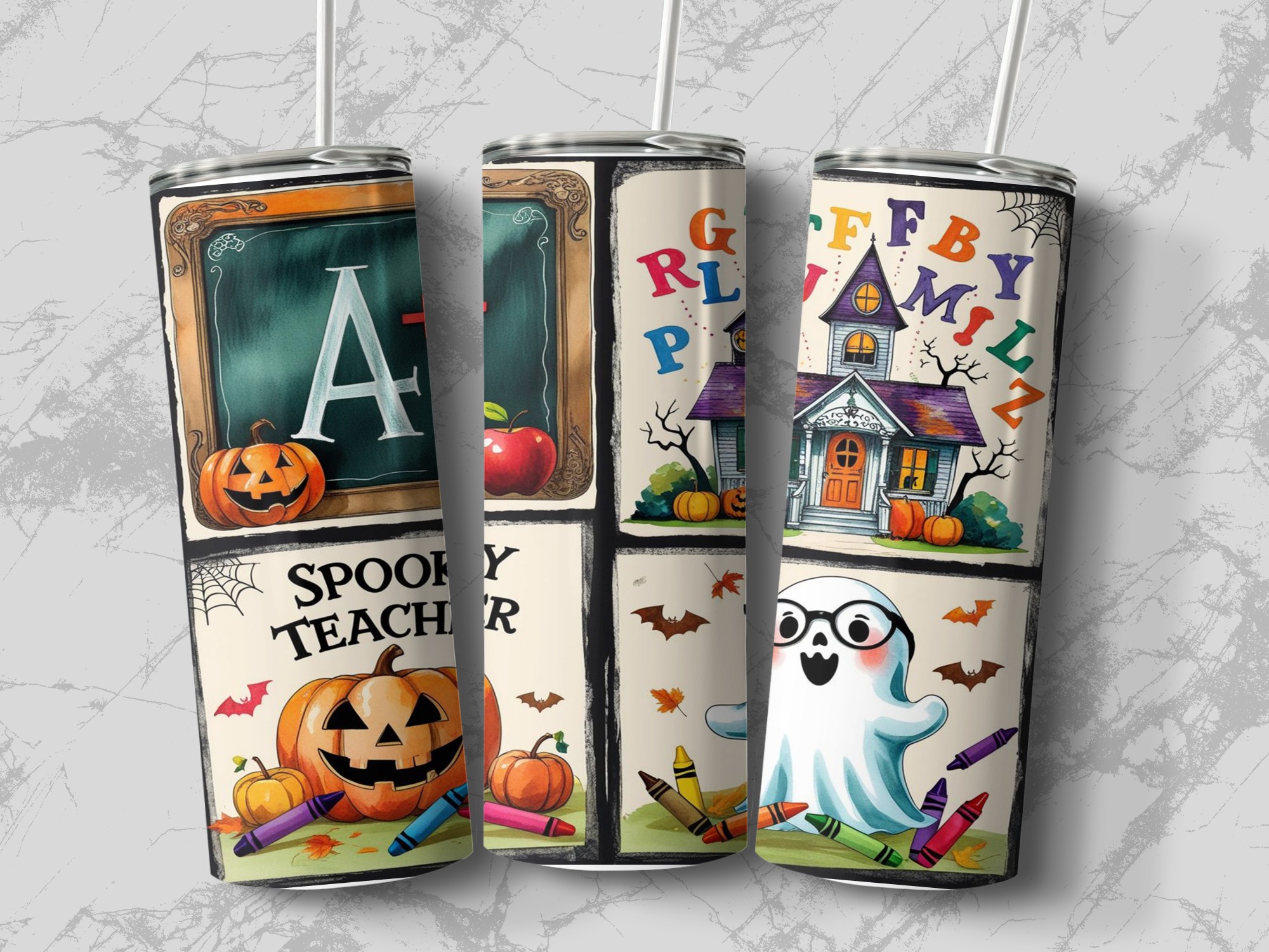 Spooky Teacher Digital,Sublimation 20oz Tumbler Wrap Digital Download,Halloween Teacher Tumbler Design,Back to School,Ghost,Pumpkin - Image 3