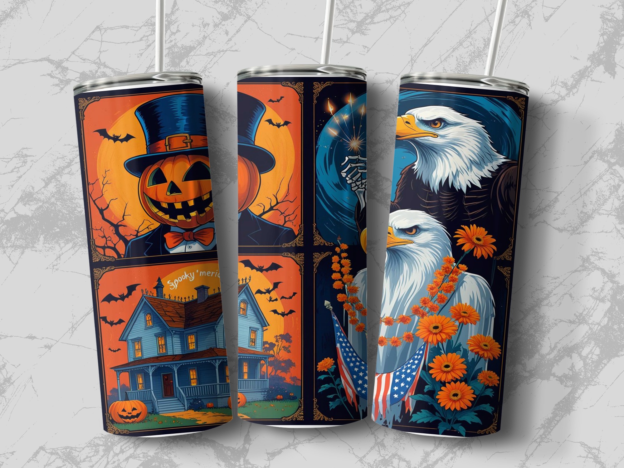 Patriotic Halloween 20oz Tumbler Wrap, Digital Sublimation, Spooky Eagle Pumpkin Design, Instant Download, Tumbler Template, USA Theme - Image 3
