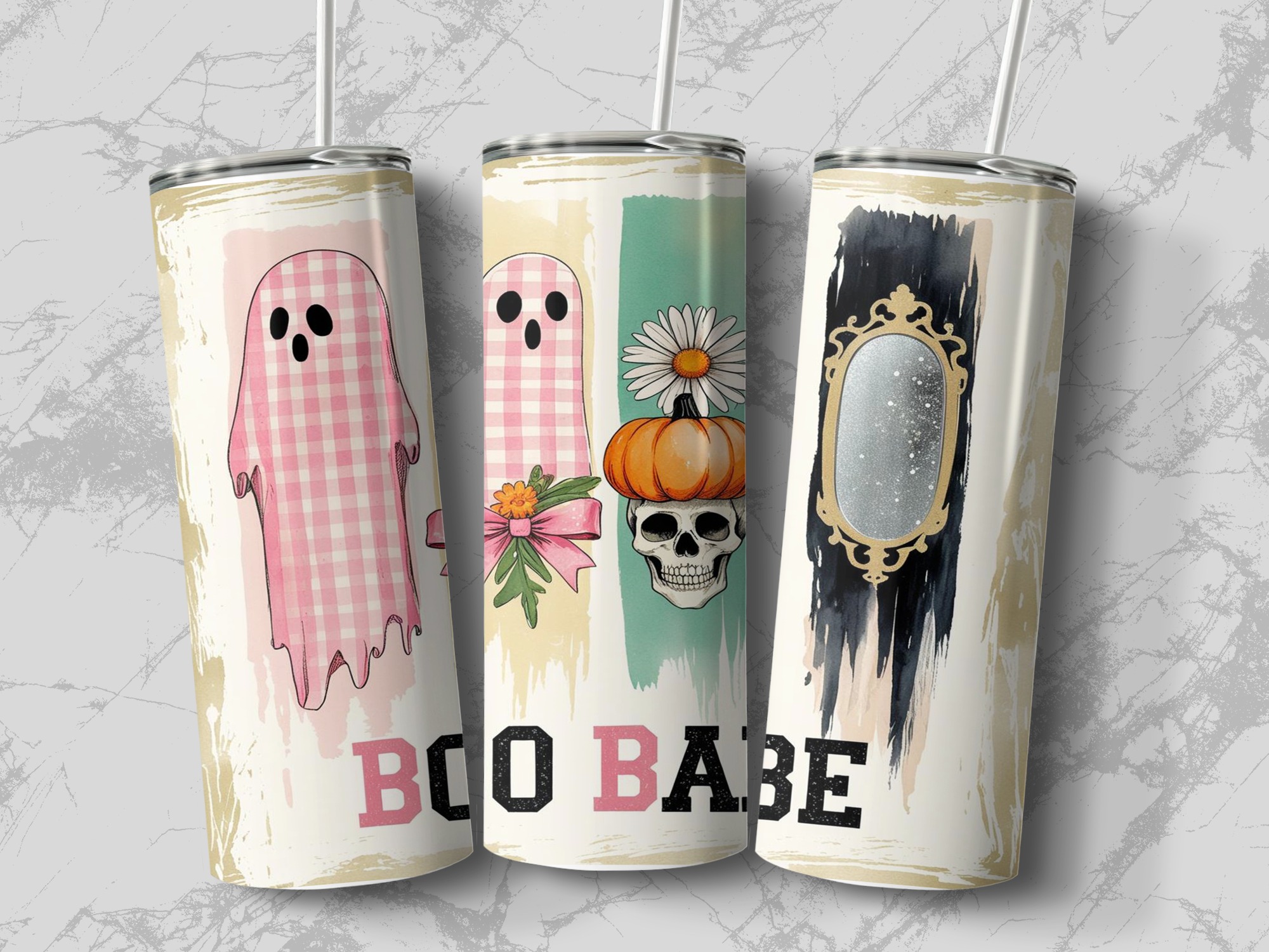 Boo Babe 20oz Tumbler Wrap Digital, Halloween Sublimation Design, Cute Ghost Digital Download, Fall Tumbler Design, Spooky Season Design - Image 3