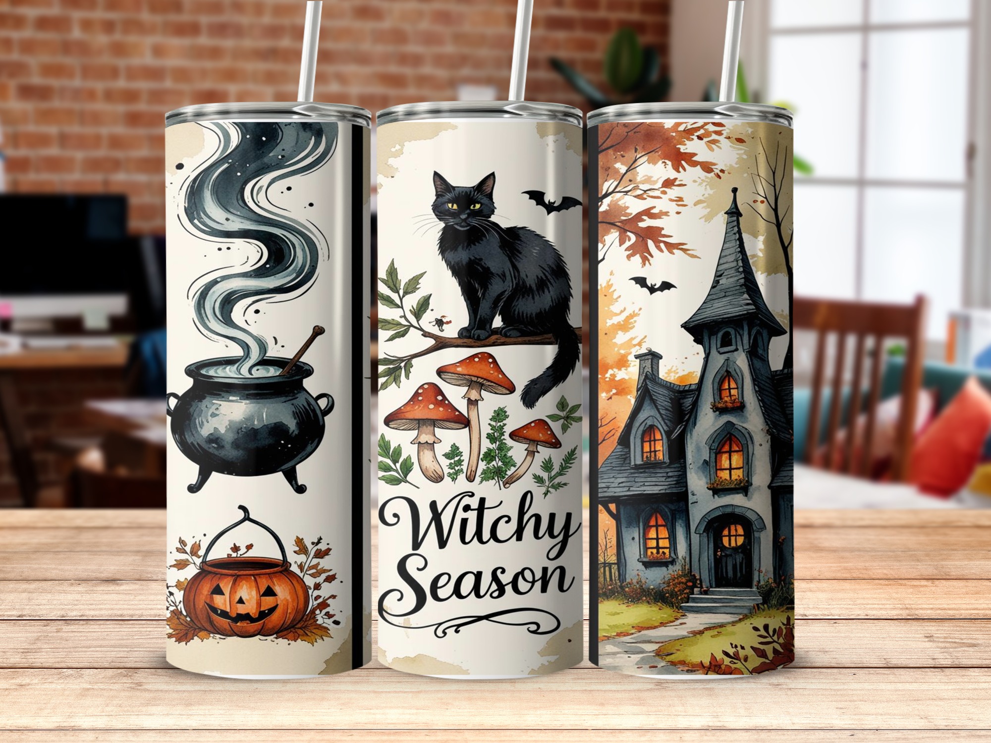 Witchy Season Tumbler Wrap, 20oz Sublimation Design, Halloween Digital Download, Black Cat Cauldron Spooky Season, Fall Tumbler Design - Image 4