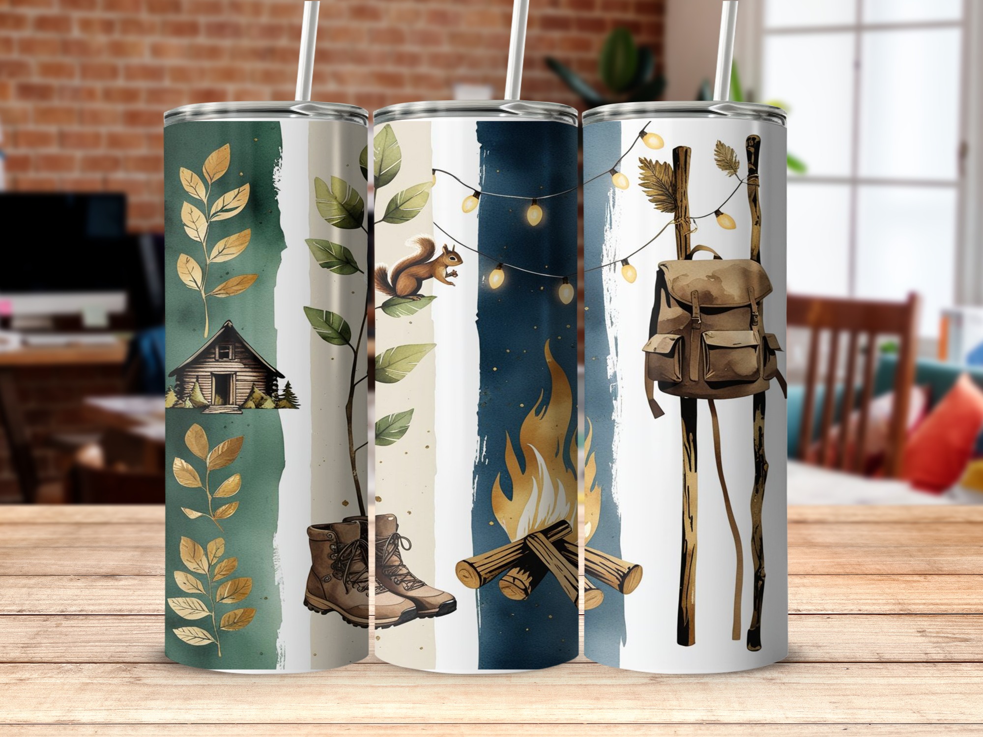 Camping Tumbler Wrap, Cabin, Boots, Squirrel, Fire Digital,Sublimation 20oz Tumbler Wrap Digital Download Design, PNG Template - Image 4