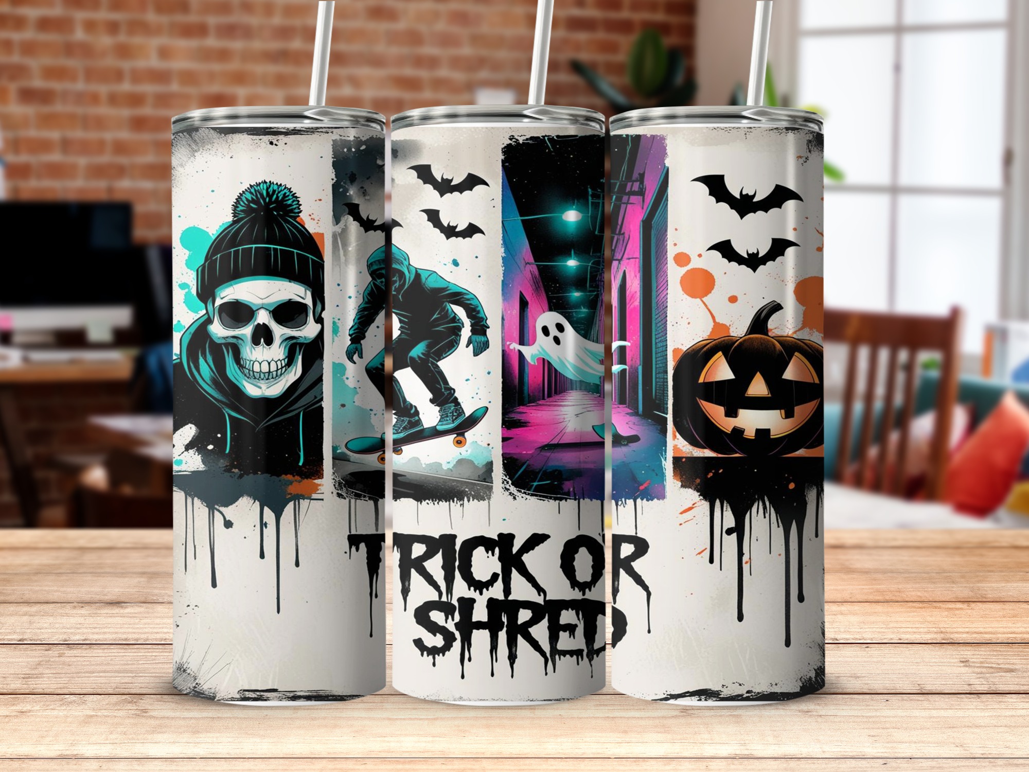 Trick Or Shred, Skull Sublimation 20oz Tumbler Wrap, Halloween Tumbler Design, Skateboard Ghost Tumbler, Digital Download, Funny Wrap - Image 5