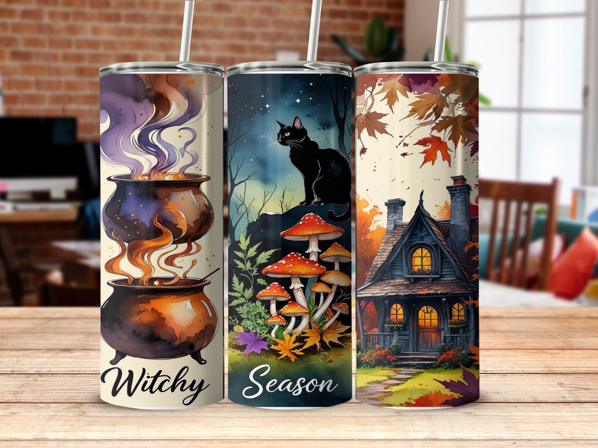Witchy Season Tumbler Wrap, 20oz Sublimation Design, Halloween Digital Download, Autumn Vibes, Black Cat, Cauldron, Cottage Core, PNG - Image 4