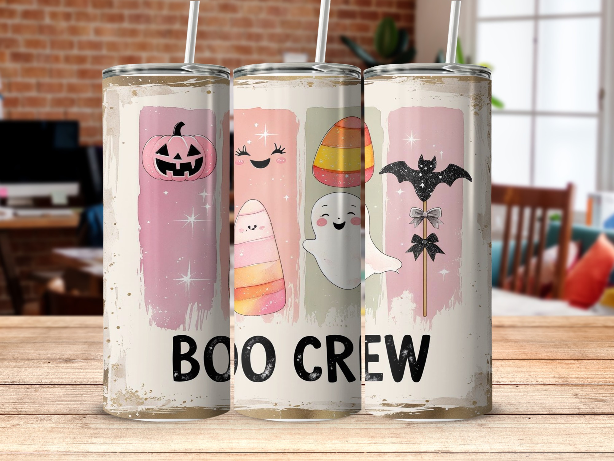 Boo Crew Halloween Tumbler Wrap, 20oz Sublimation Design, Cute Ghost Pumpkin Bat, Digital Download, Spooky Season Tumbler, PNG Template - Image 5
