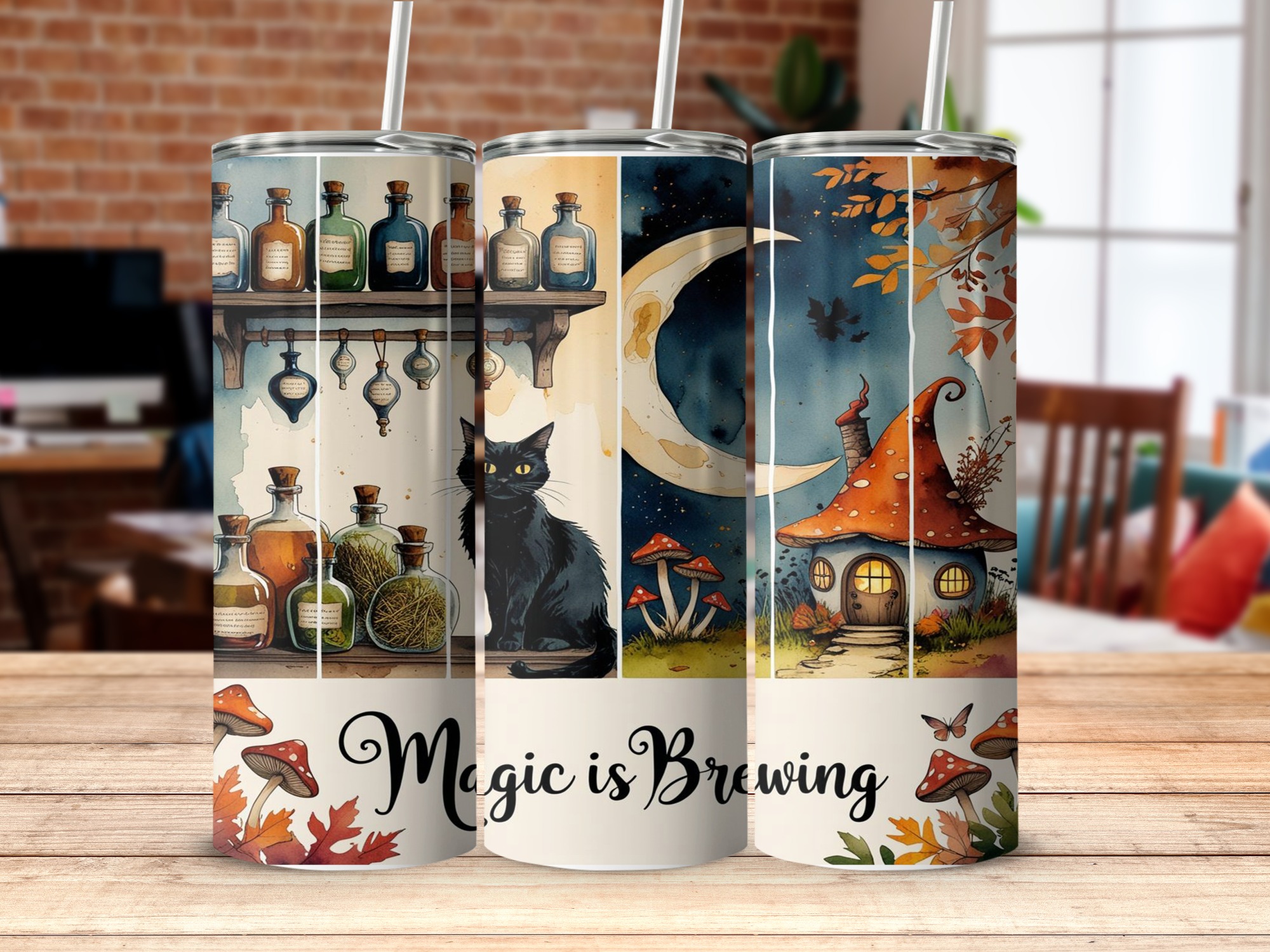 Magic Brewing 20oz Tumbler Wrap, Witchy Cat Potion Digital Download, Spooky Season Sublimation, Printable Design - Image 5