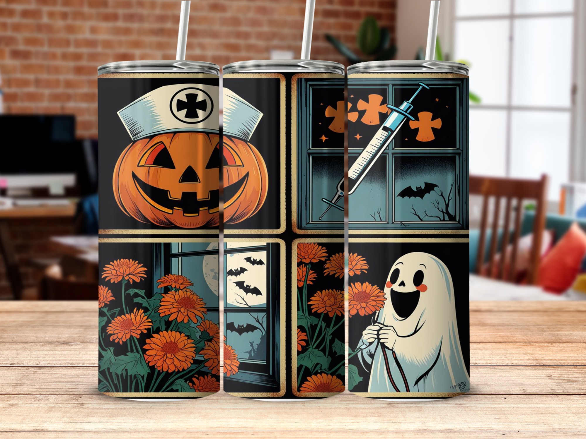 Halloween Nurse Pumpkin 20oz Tumbler Wrap, Spooky Ghost Sublimation Design, Digital Download for Tumblers, Halloween Tumbler Design - Image 5