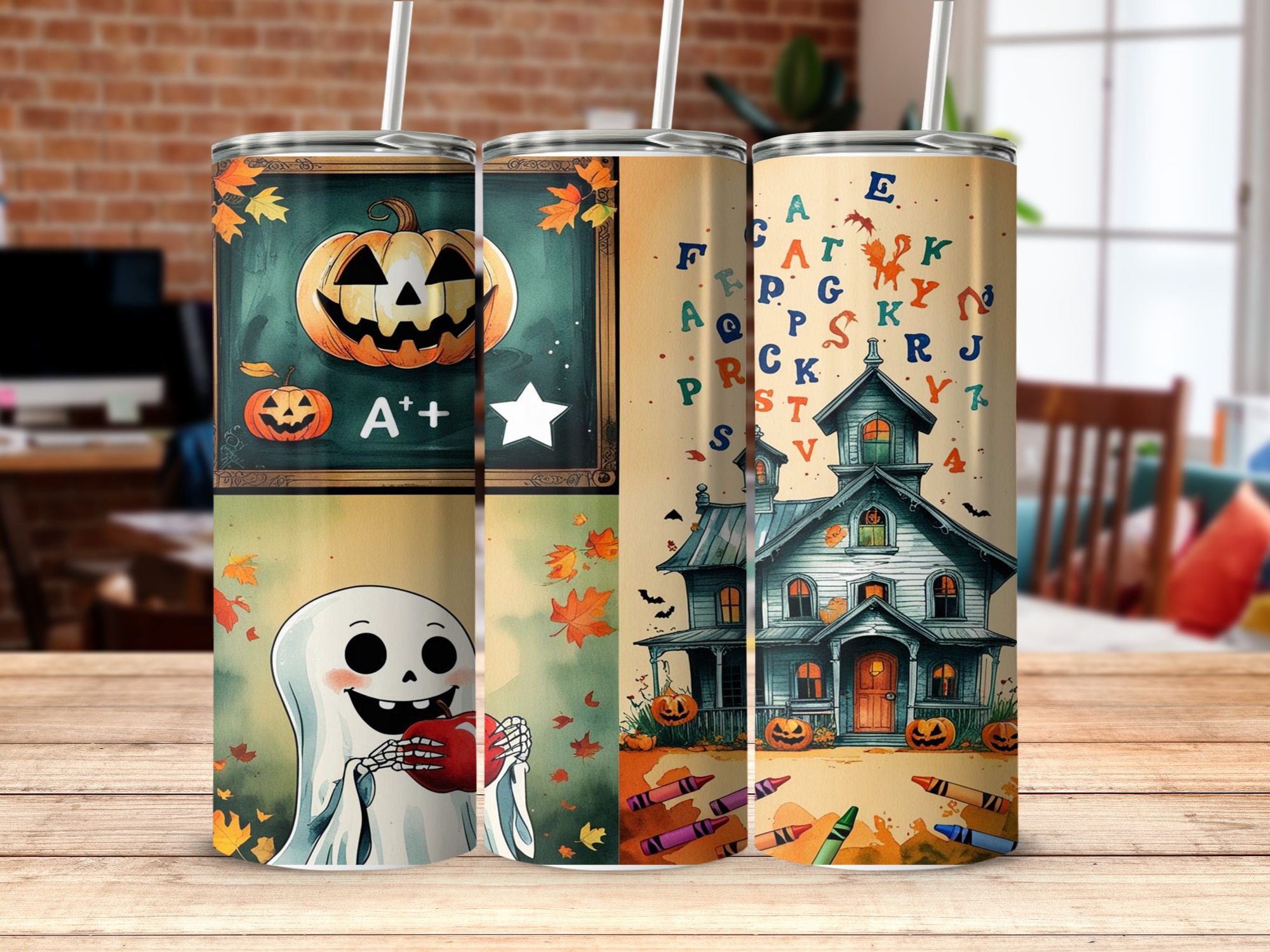 Halloween School 20oz Tumbler Wrap Digital Download, Sublimation Design, Ghost, Pumpkin, Haunted House, Teacher Tumbler Design - Image 5