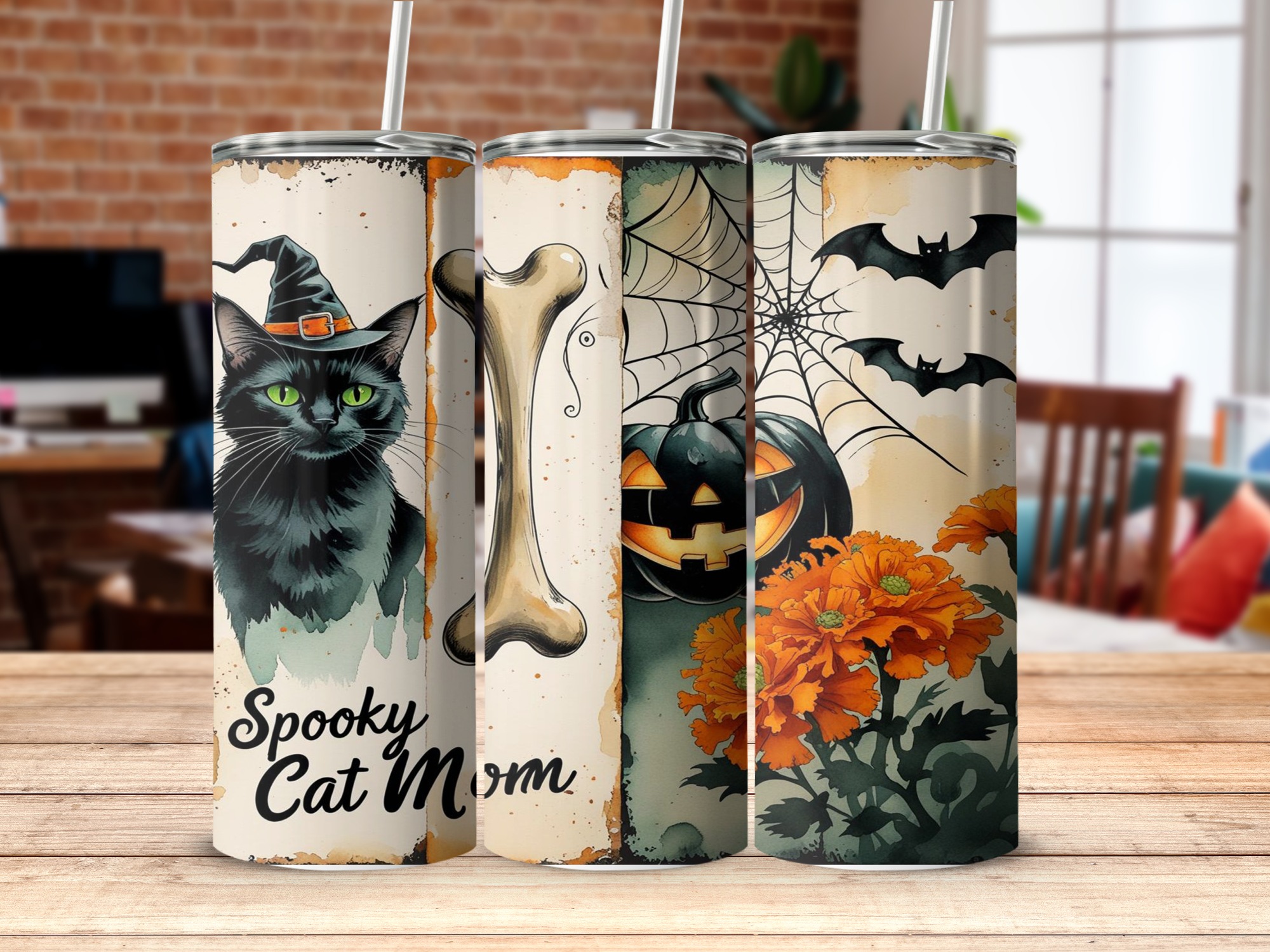 Spooky Cat Mom Digital,Sublimation 20oz Tumbler Wrap, Halloween Cat Tumbler Design, Witch Cat, Pumpkin, Bat,Halloween Tumbler Digital - Image 5