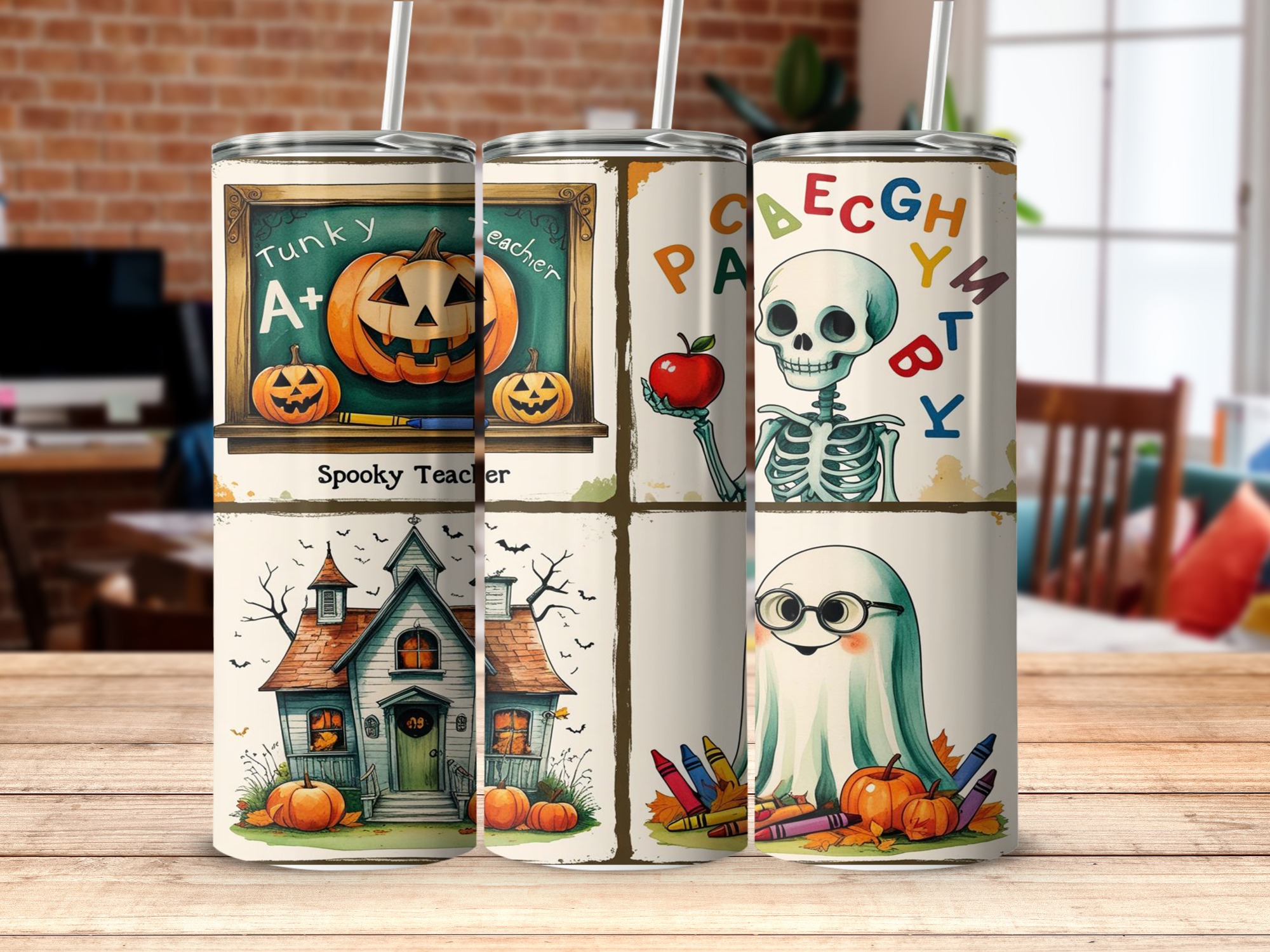 Spooky Teacher 20oz Tumbler Wrap, Halloween Digital Download, Sublimation Design, Cute Ghost Pumpkin Skeleton PNG, Teacher Gift Idea - Image 5