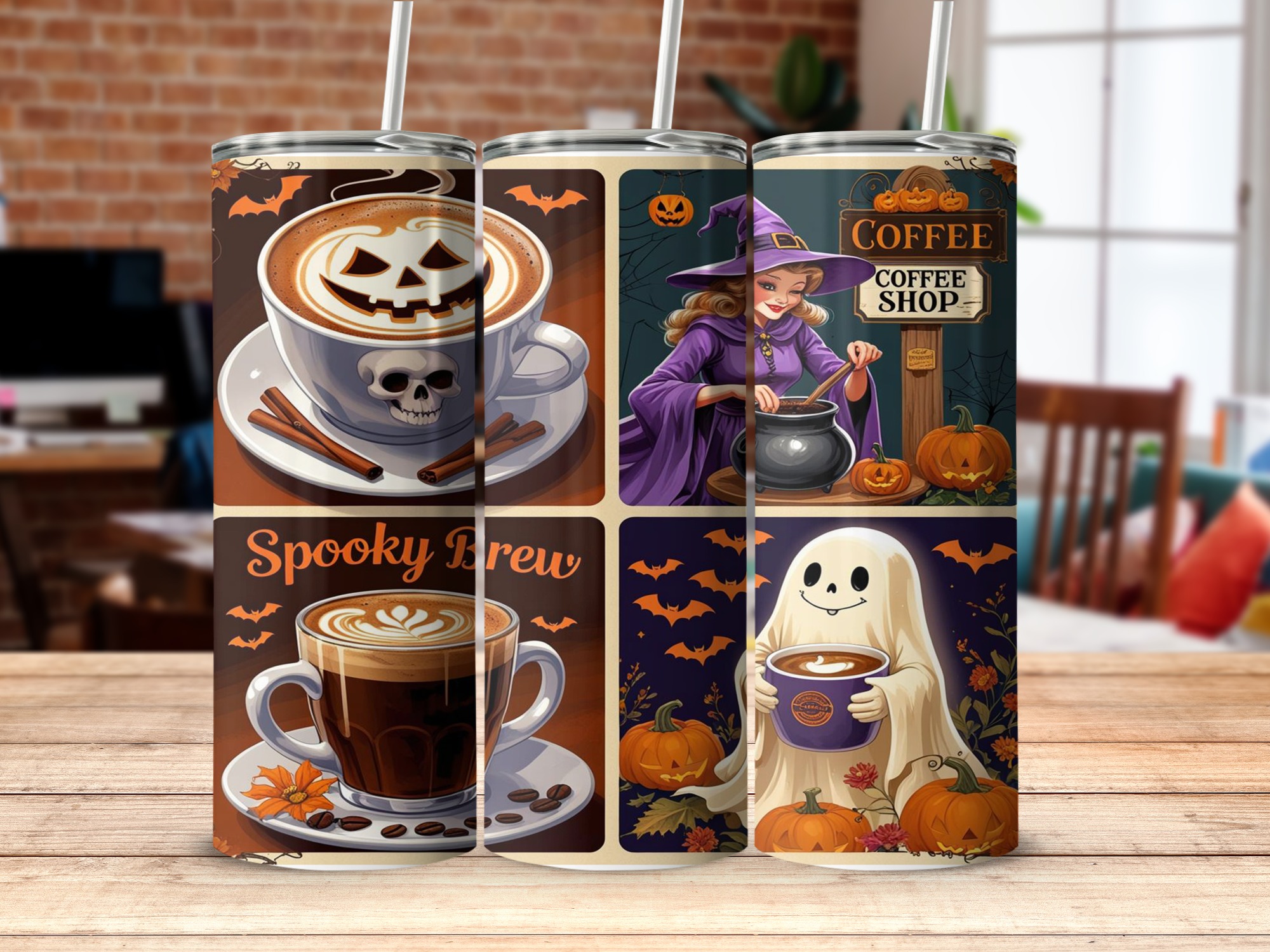 Halloween Coffee 20oz Tumbler Wrap, Spooky Brew Sublimation Design, Witch Digital Download, Ghost Tumbler, Digital File PNG - Image 5