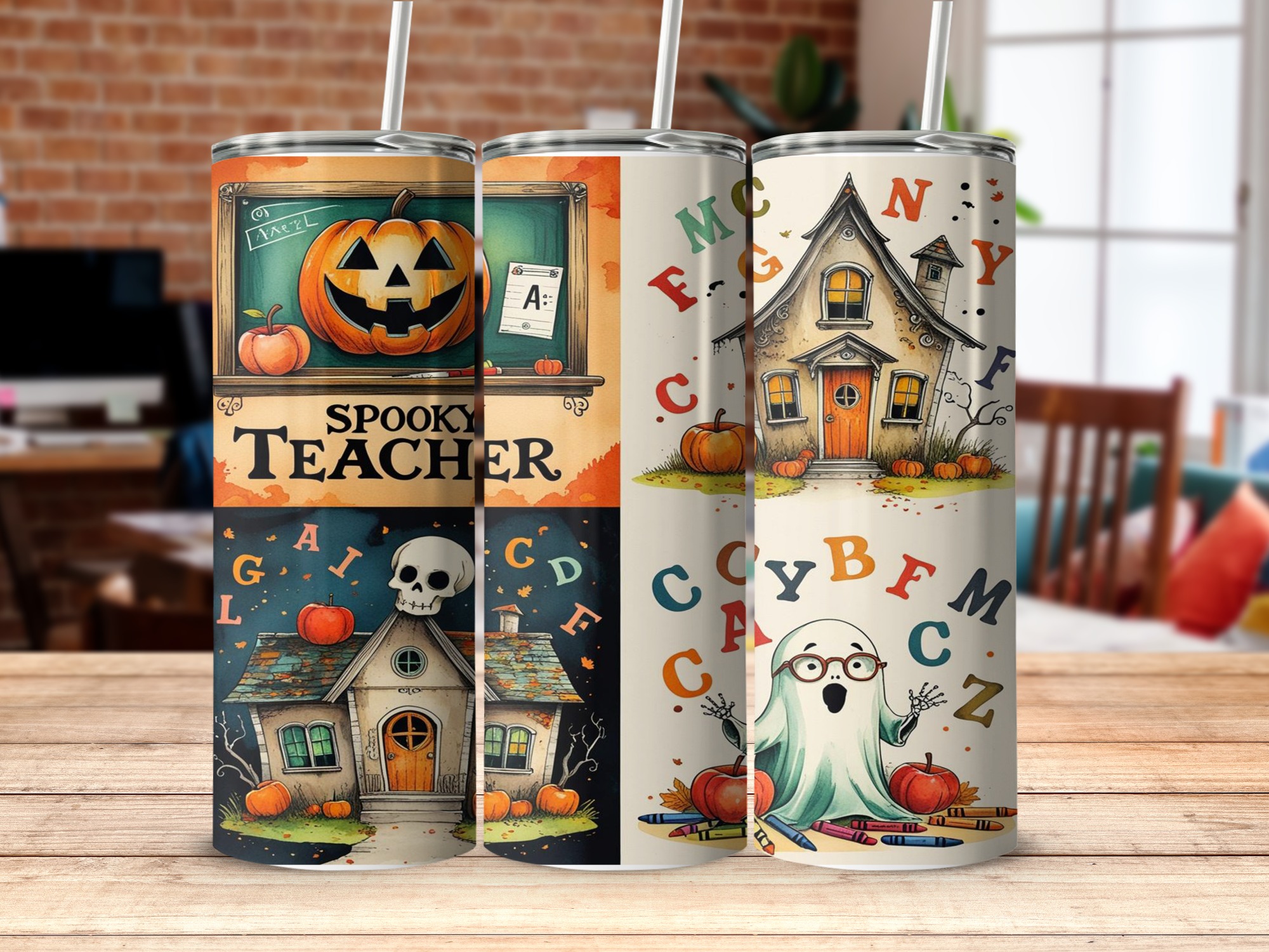 Spooky Teacher 20oz Tumbler Wrap, Halloween Digital Download, Pumpkin, Ghost, School House, Sublimation Design, Teacher Gift, Digital - Image 5