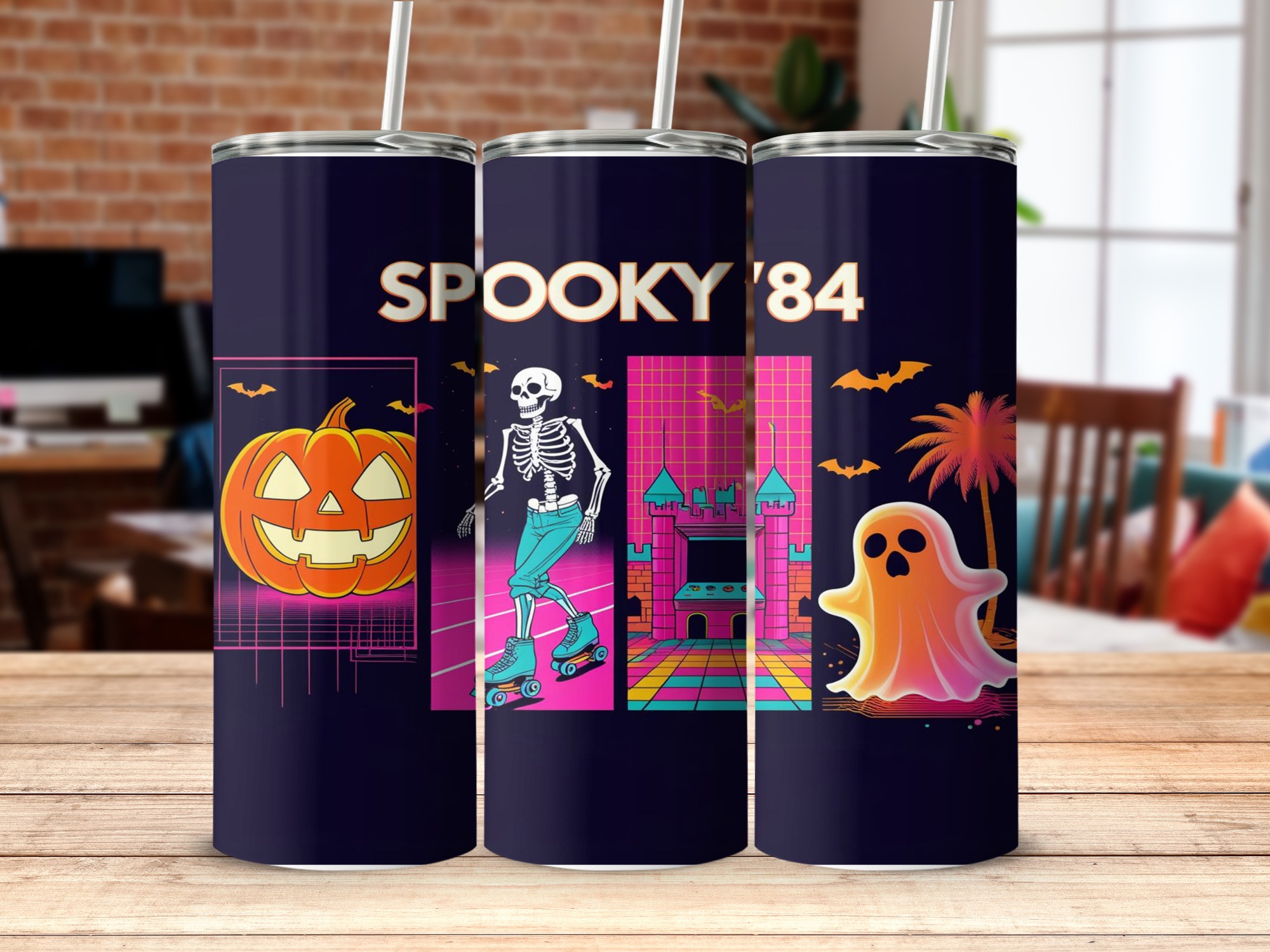 Spooky 84 Digital Sublimation 20oz Tumbler Wrap Digital Download, Halloween Tumbler Design, Retro Halloween, Pumpkin, Skeleton, Ghost - Image 5