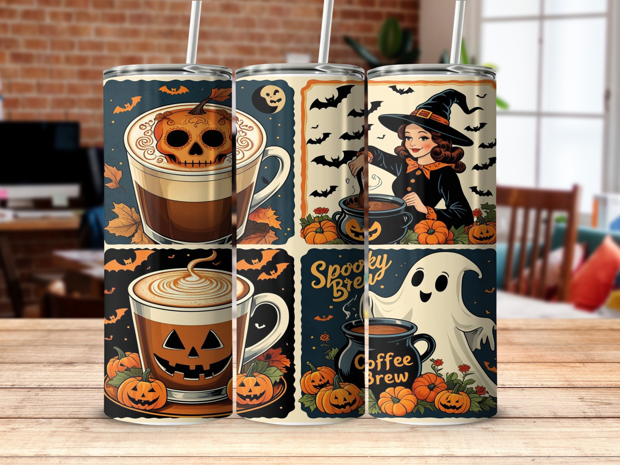 Digital Halloween Tumbler Wrap, Sublimation 20oz, Ghost Witch Pumpkin Coffee, Fall Digital Download, Spooky Season Tumbler Design - Image 5