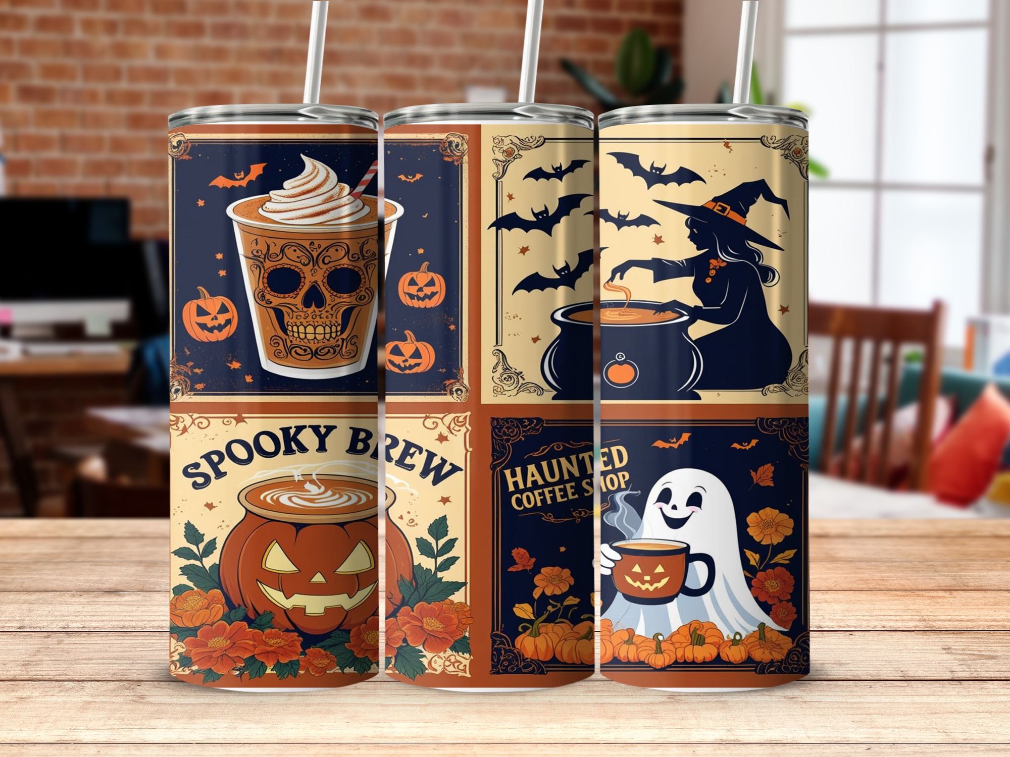 Halloween Tumbler Wrap, 20oz Sublimation Design, Spooky Digital Download, Witch Ghost Pumpkin, Coffee Lover, Haunted, Skull Tumbler PNG - Image 5