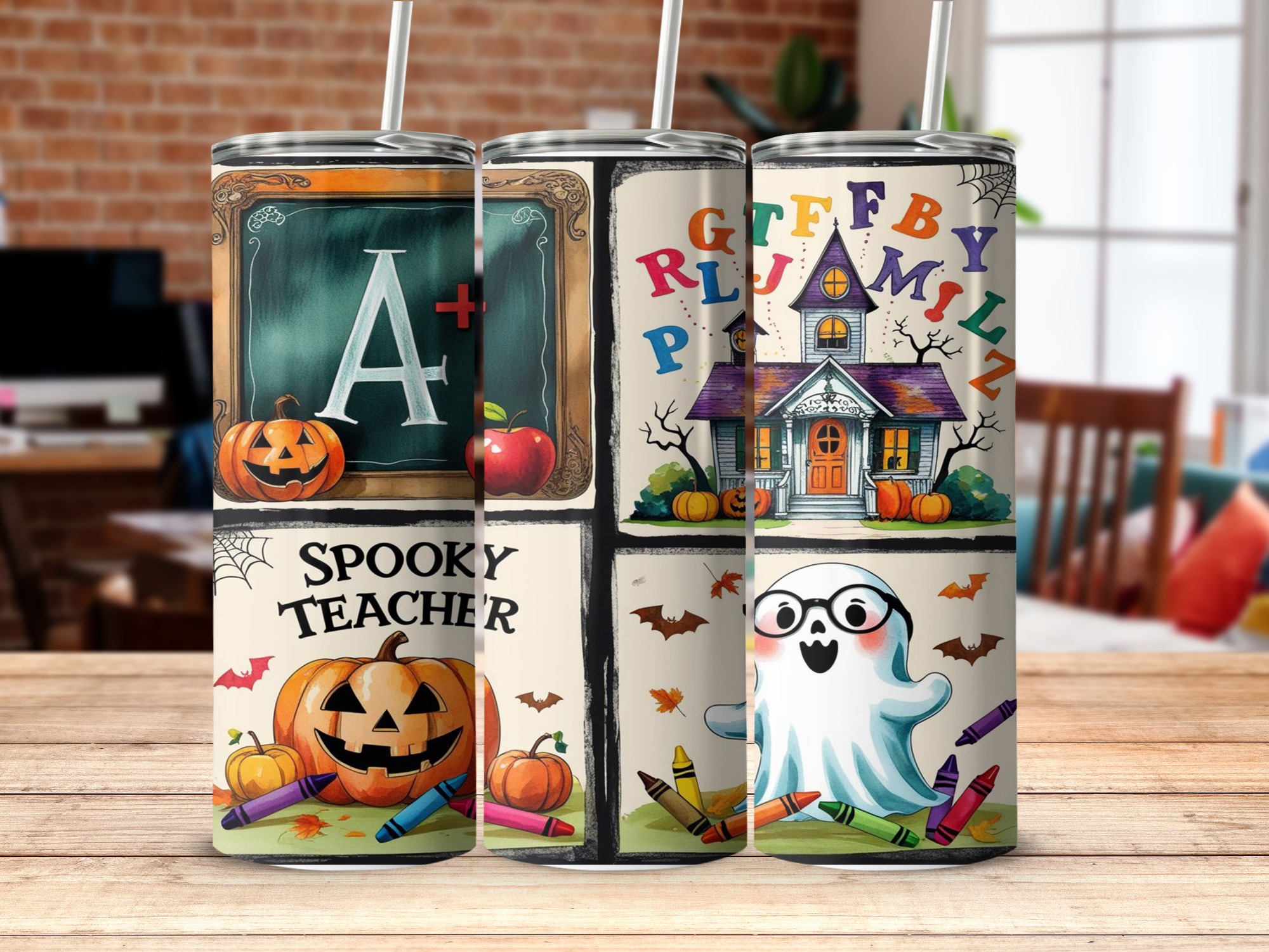 Spooky Teacher Digital,Sublimation 20oz Tumbler Wrap Digital Download,Halloween Teacher Tumbler Design,Back to School,Ghost,Pumpkin - Image 5