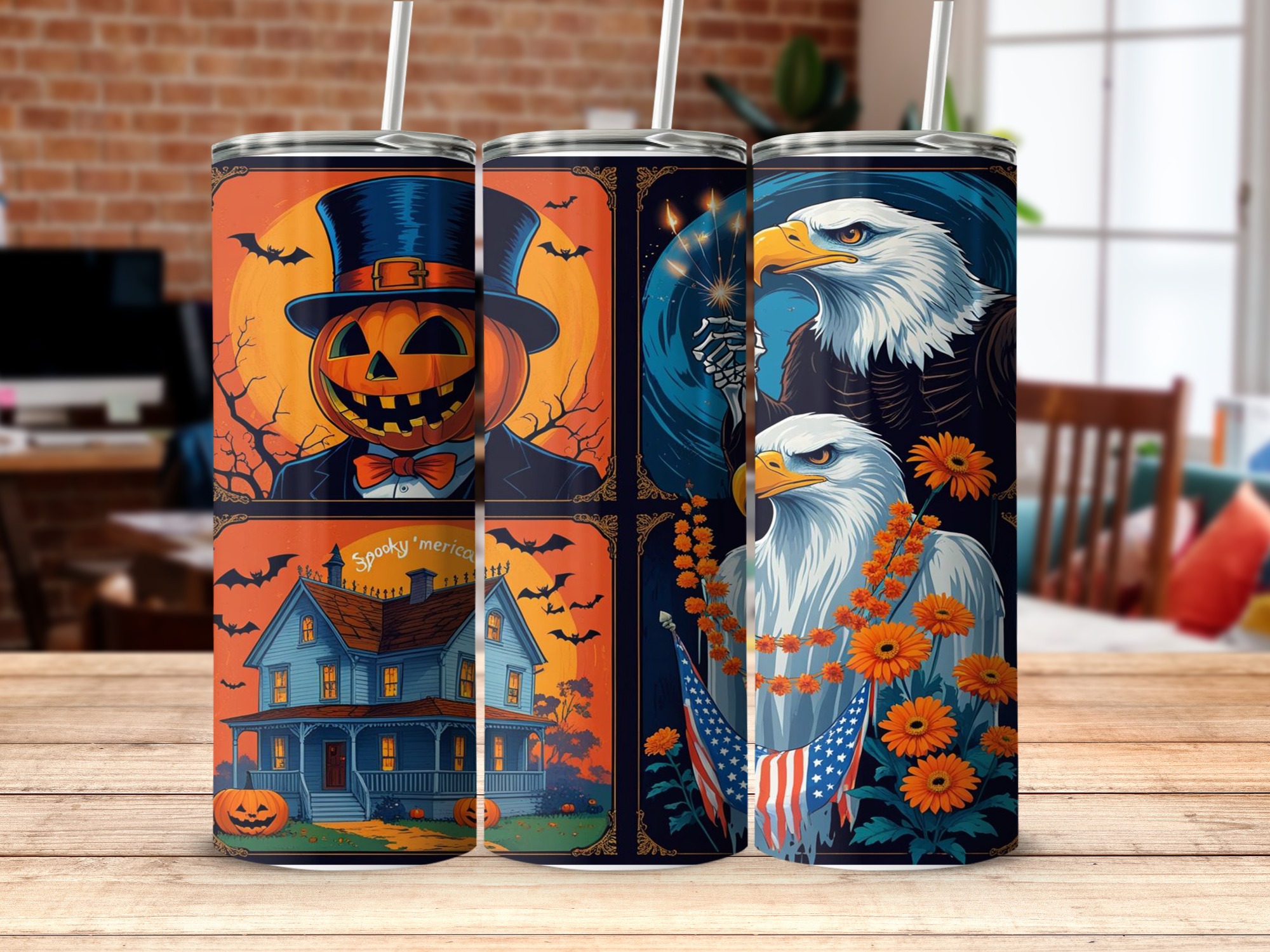 Patriotic Halloween 20oz Tumbler Wrap, Digital Sublimation, Spooky Eagle Pumpkin Design, Instant Download, Tumbler Template, USA Theme - Image 5