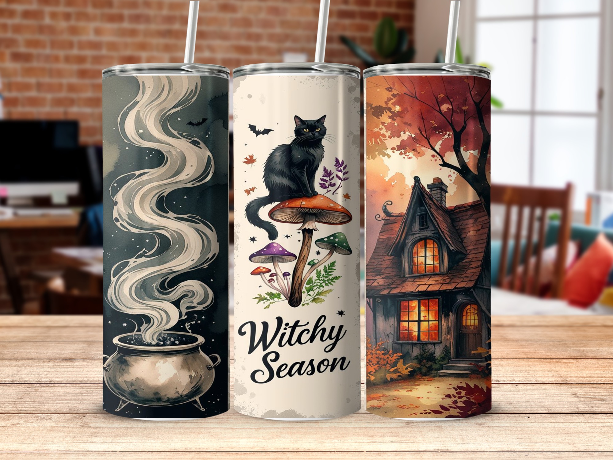 Witchy Season 20oz Tumbler Wrap, Digital Download, Spooky Tumbler Design, Black Cat, Cauldron Sublimation, Autumn House, Instant Download - Image 4