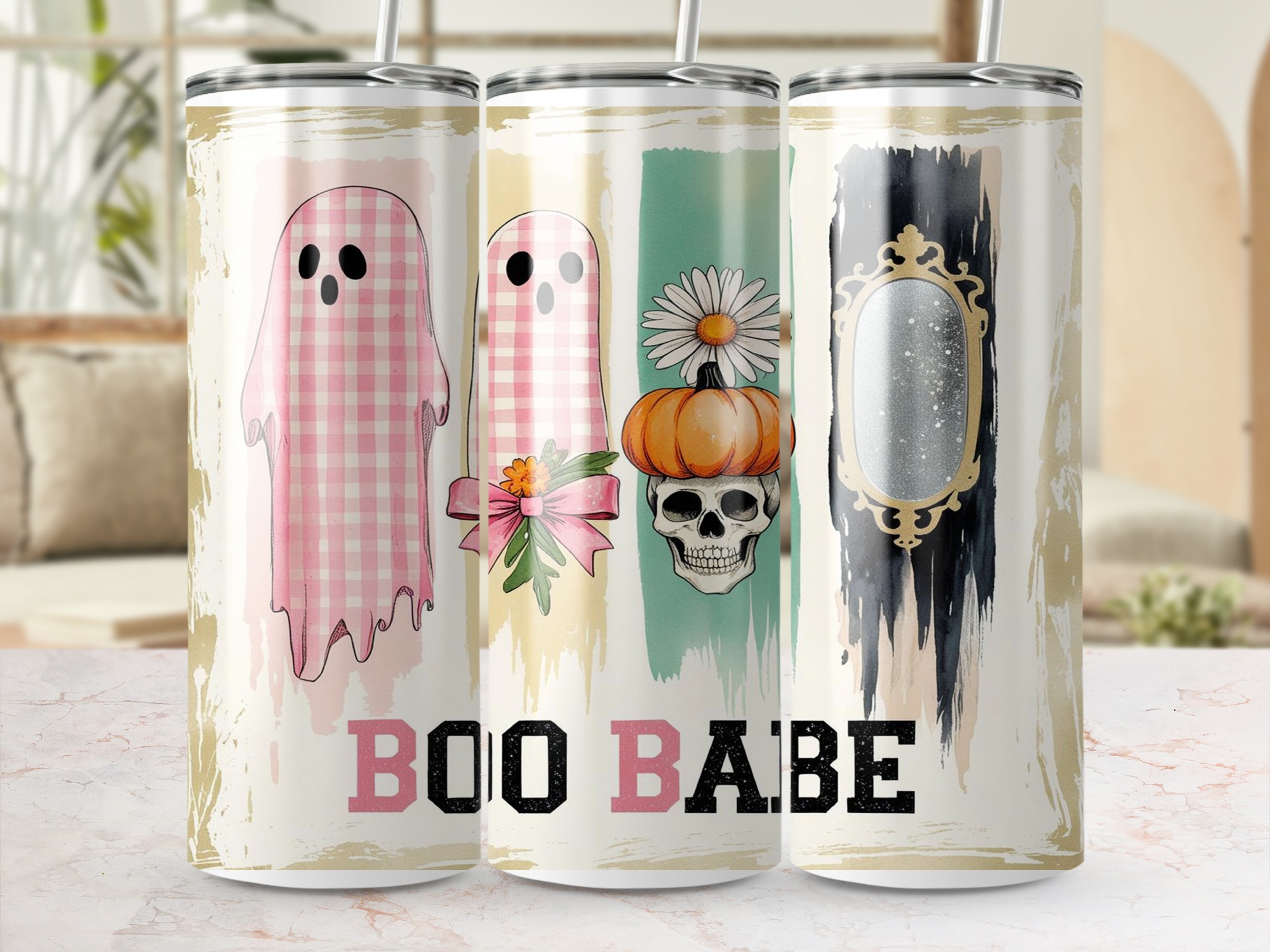 Boo Babe 20oz Tumbler Wrap Digital, Halloween Sublimation Design, Cute Ghost Digital Download, Fall Tumbler Design, Spooky Season Design - Image 4