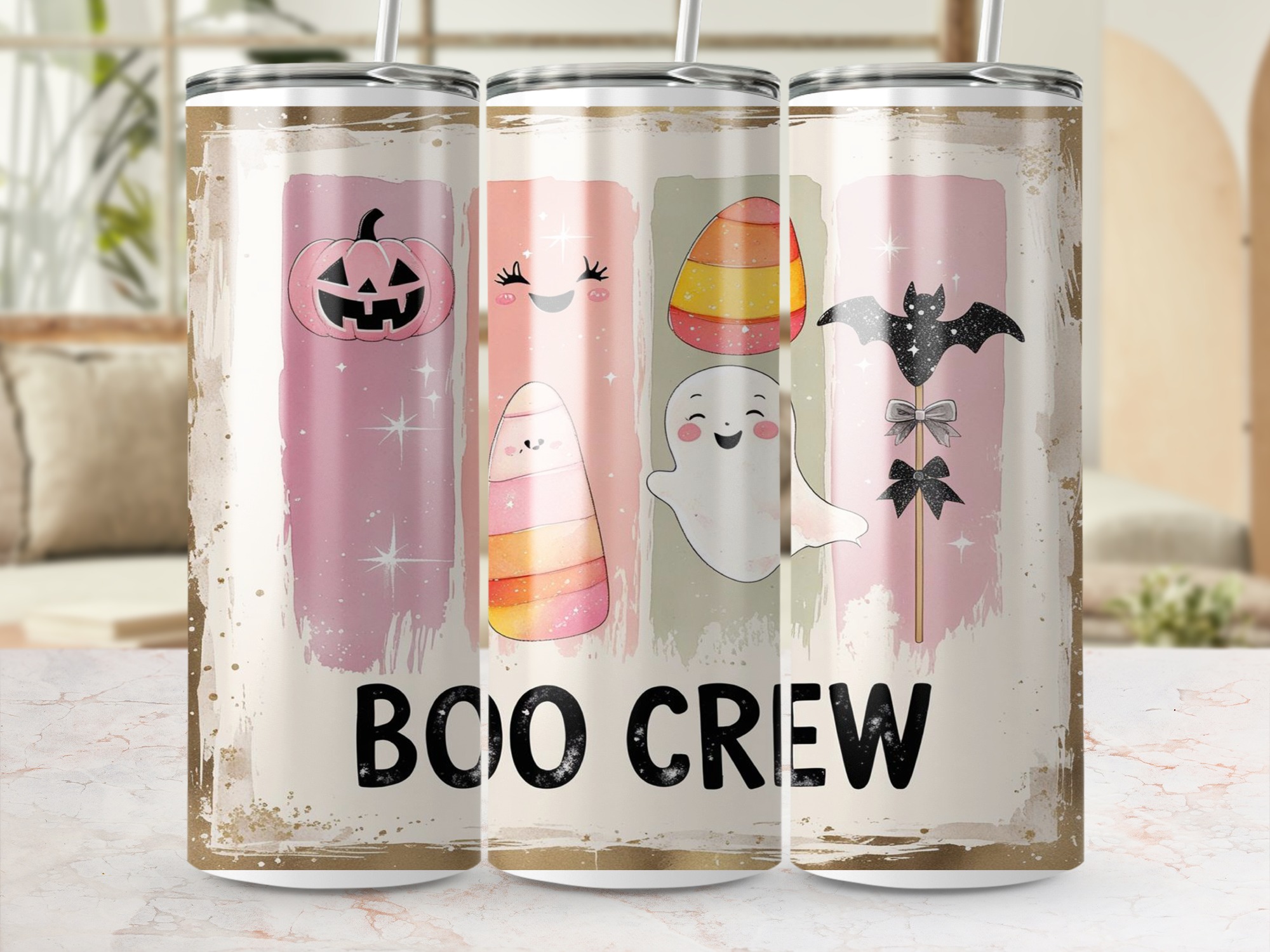 Boo Crew Halloween Tumbler Wrap, 20oz Sublimation Design, Cute Ghost Pumpkin Bat, Digital Download, Spooky Season Tumbler, PNG Template - Image 4